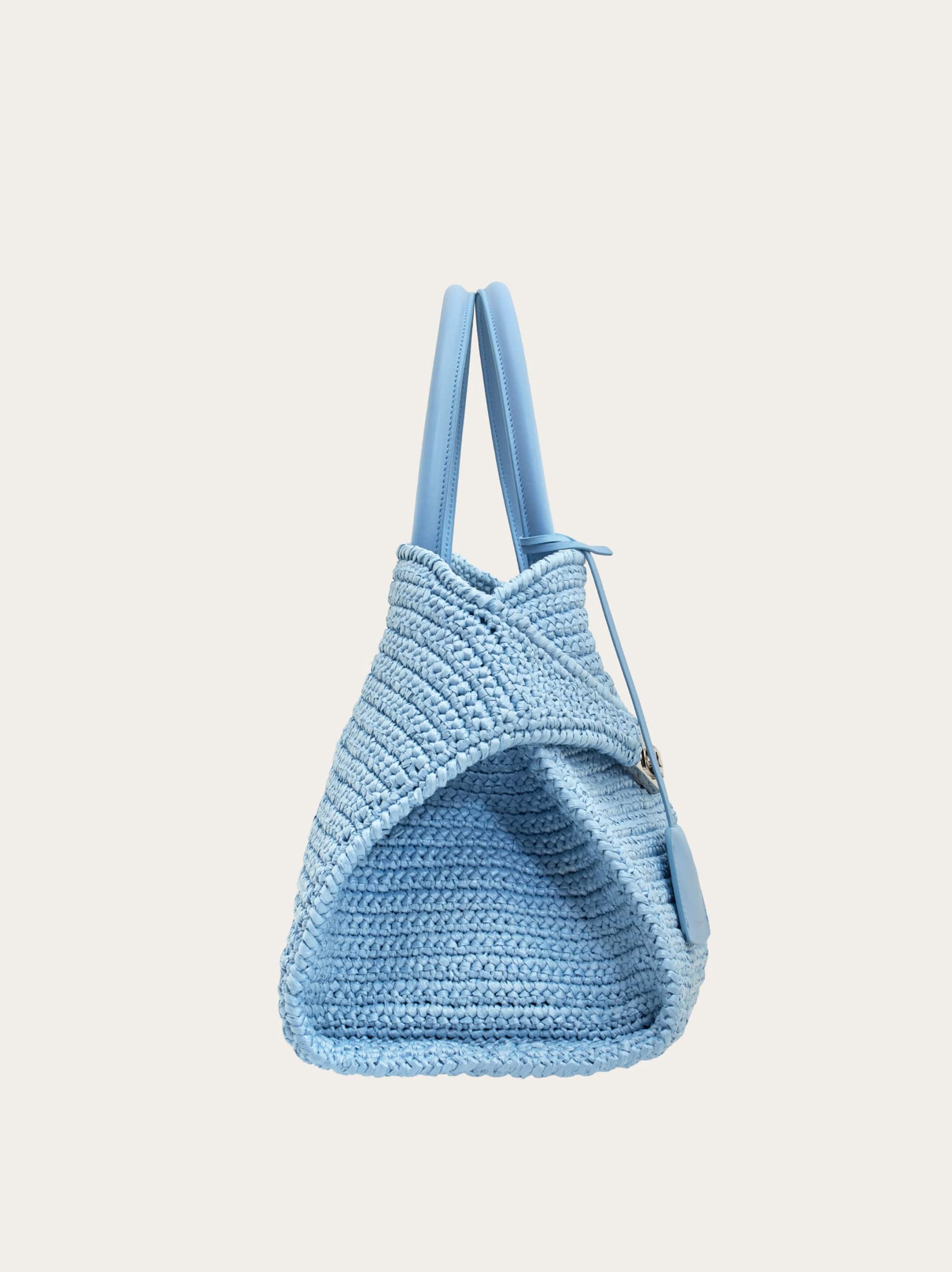 Ferragamo Medium The Hug Raffia Tote Bag In Blue
