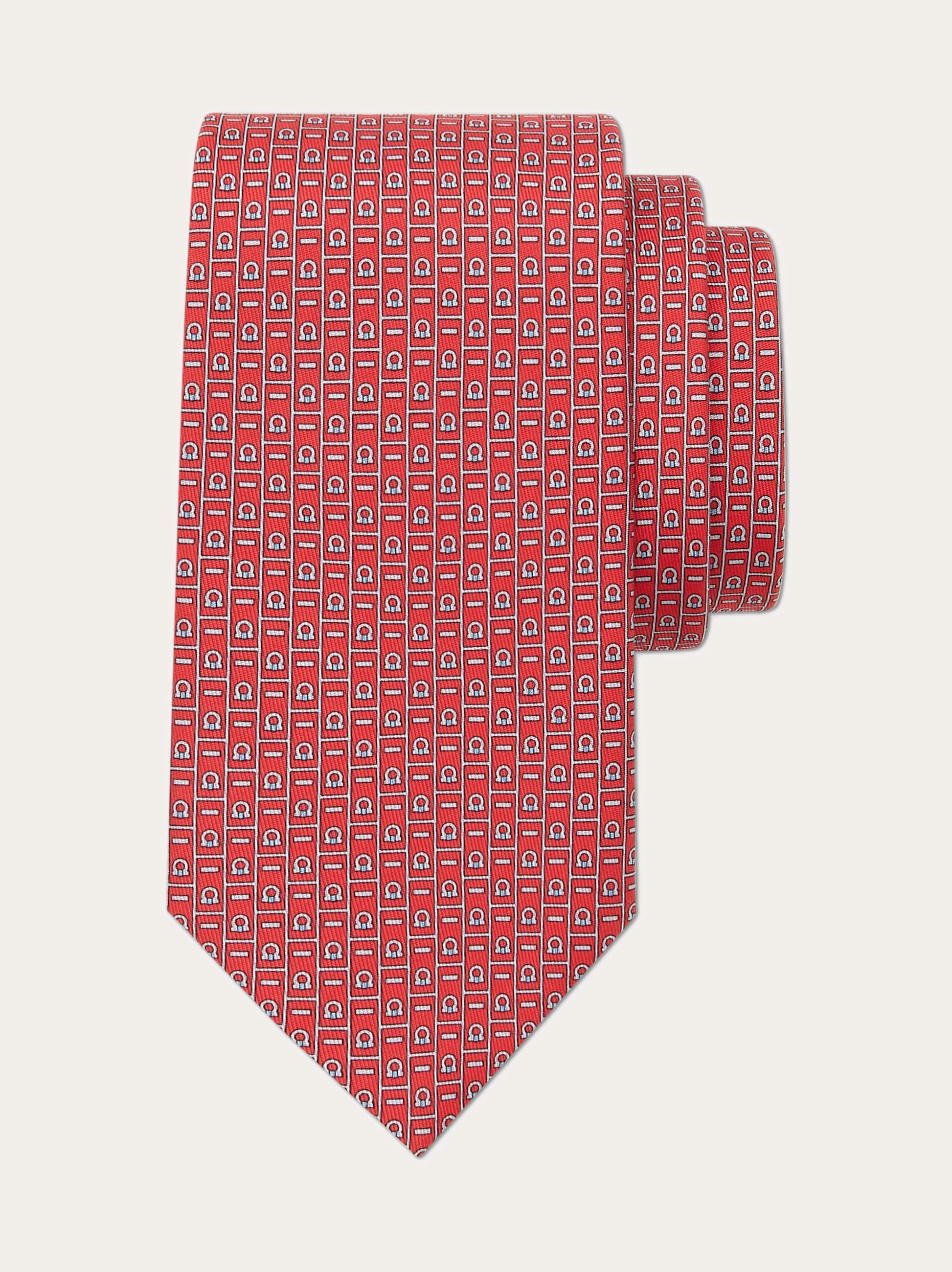 Ferragamo Gancini Monogram Print Silk Tie In Gray