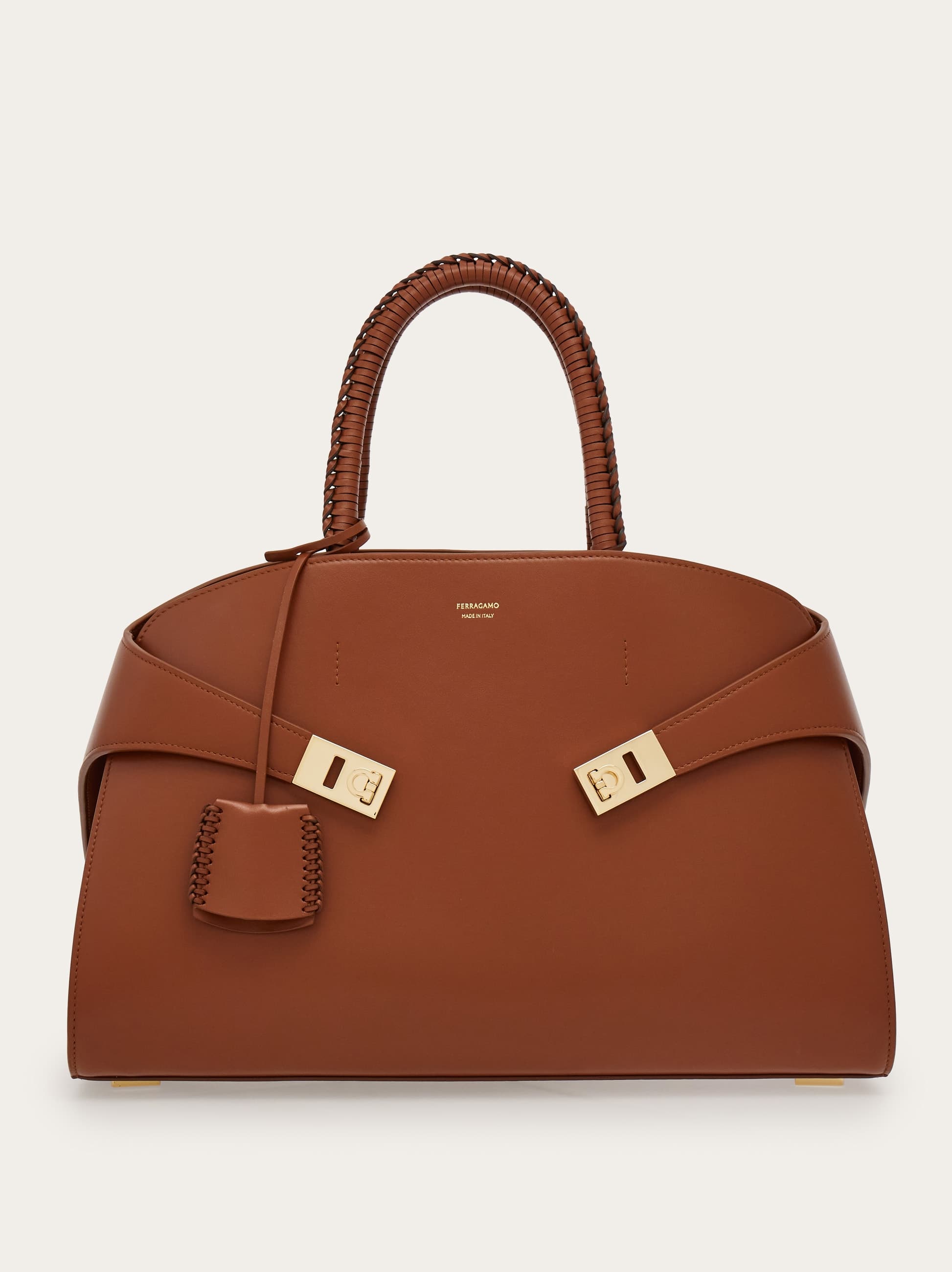 Ferragamo Woven Handle Shoulder Bag In Brown
