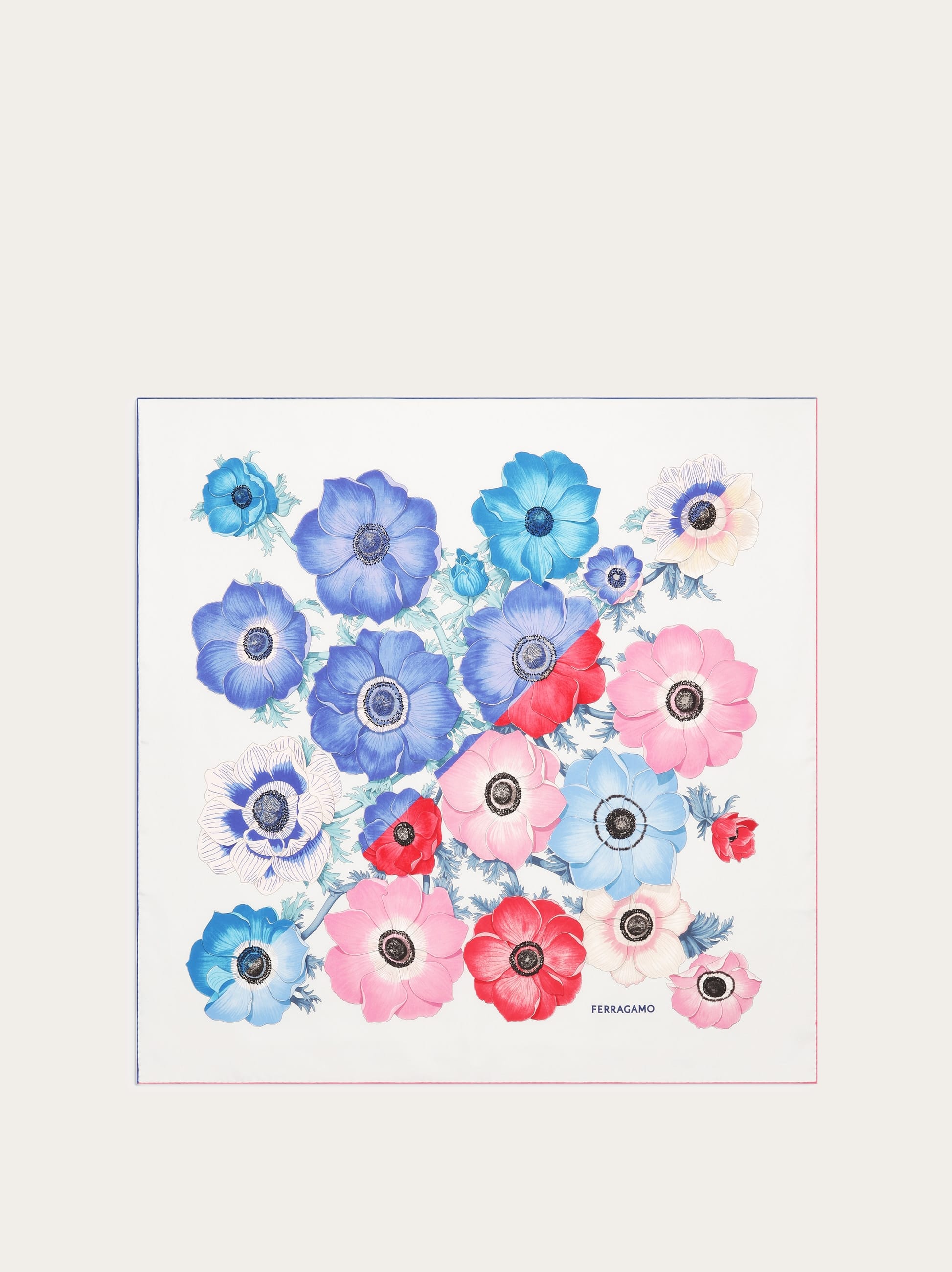 Ferragamo Donna Foulard in seta stampa Anemone Blu