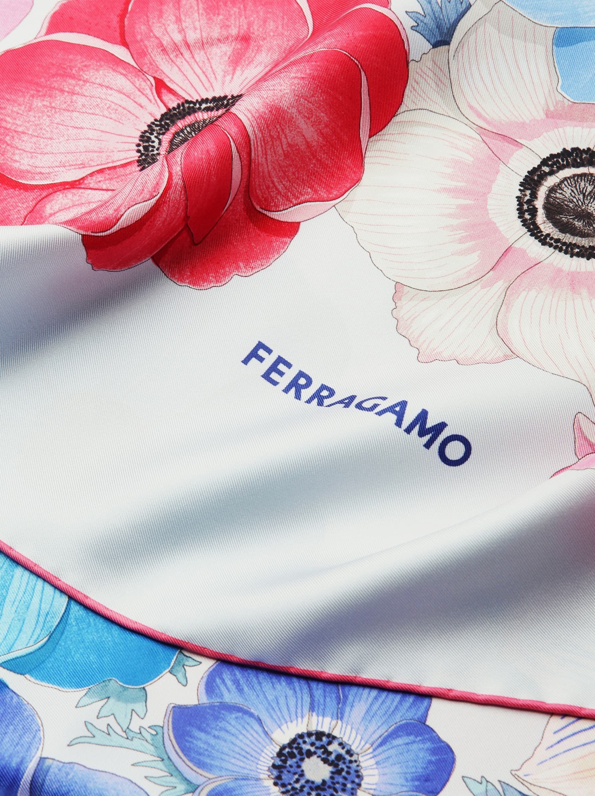  Ferragamo Damen Seidenhalstuch Mit Anemone-print Mehrfarbig 