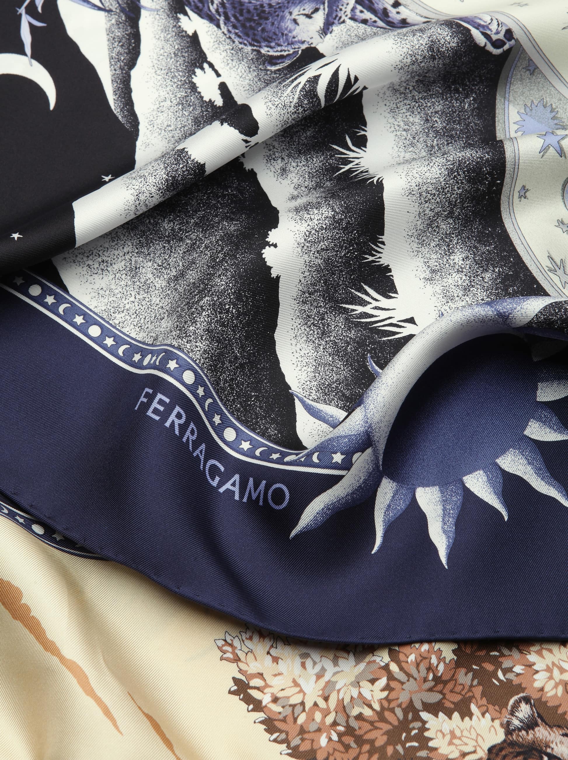 Ferragamo Day & Night Print Silk Foulard In Blue