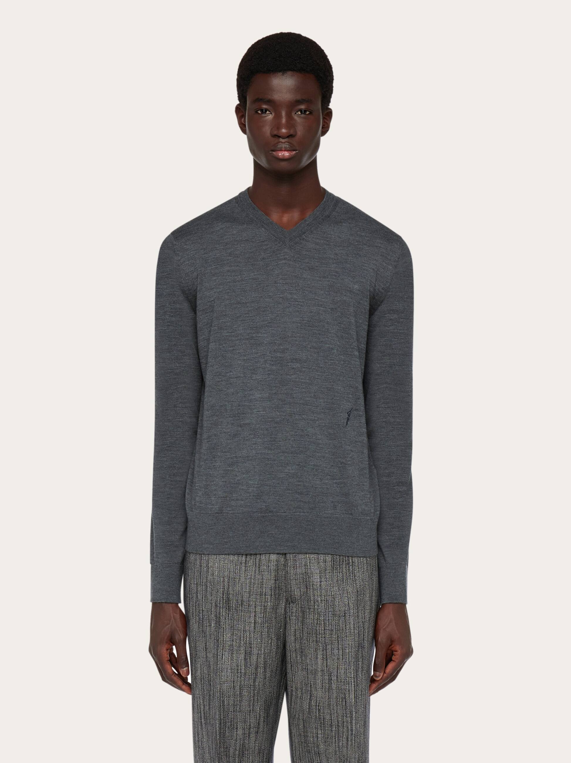  Ferragamo Herren Pullover Mit V-ausschnitt Grau 