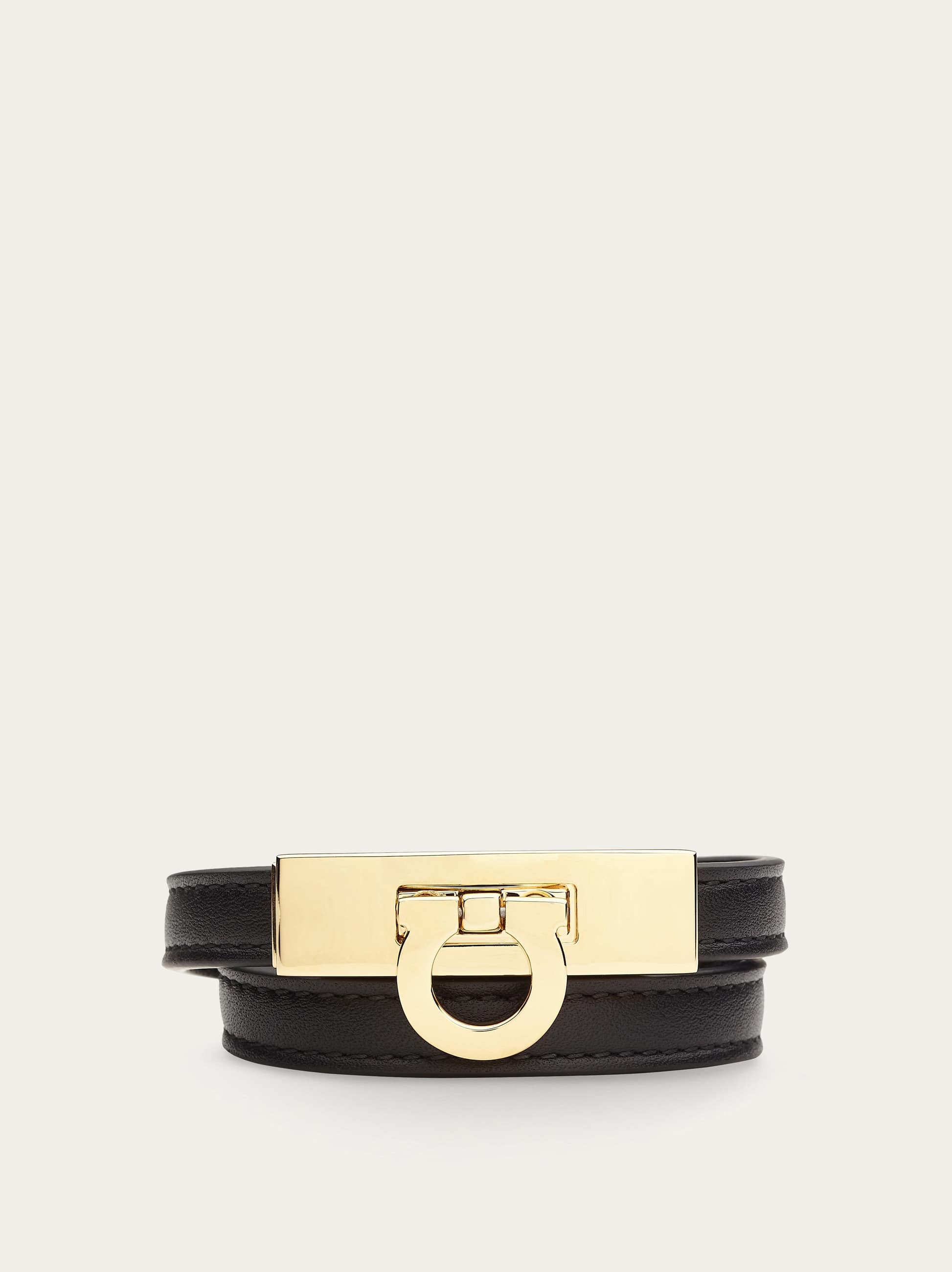 Ferragamo Gancini Black Double Twist Bracelet In Leather Woman In Black