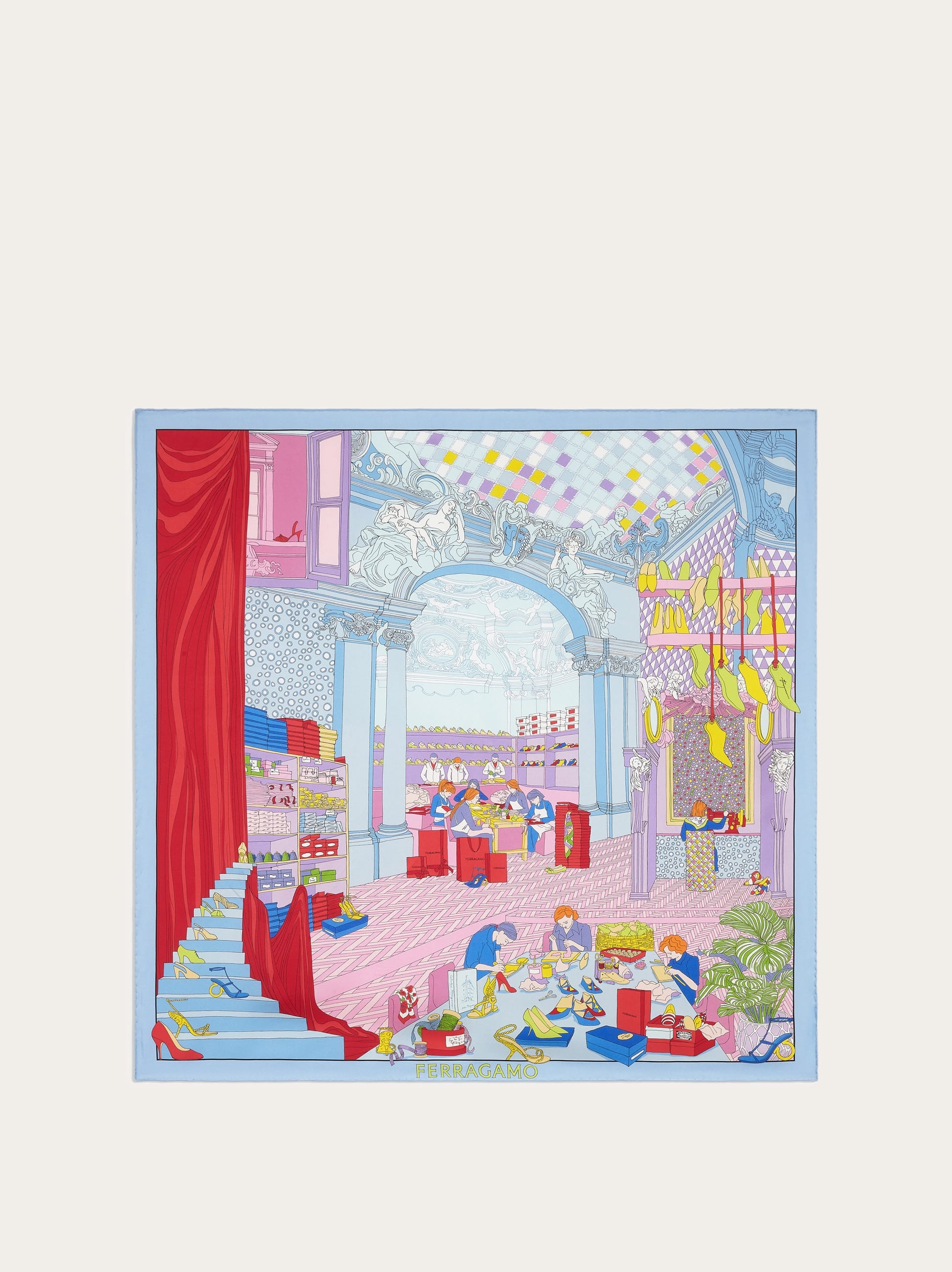 Ferragamo Donna Foulard in seta stampa Oggetti Blu