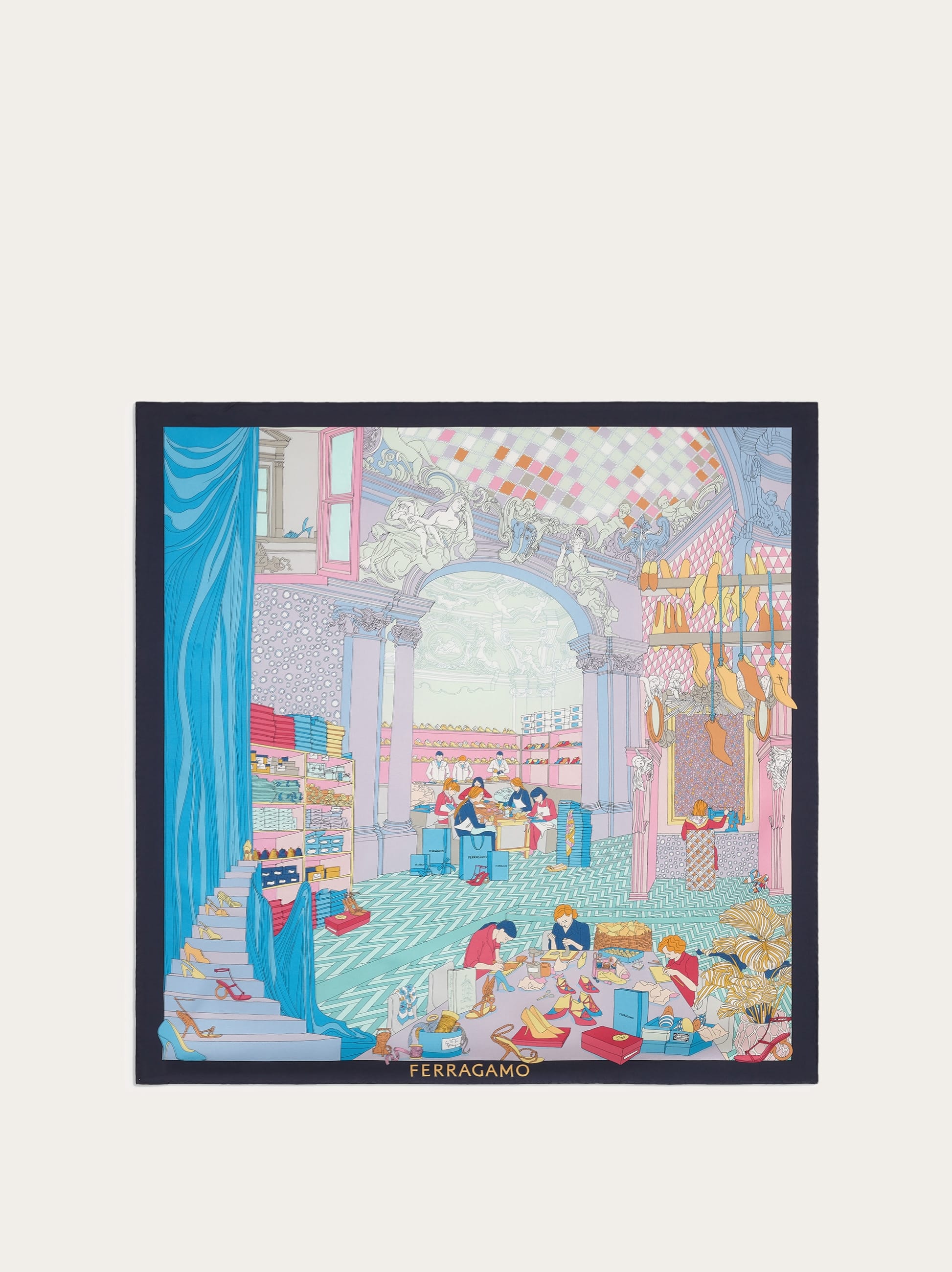 Ferragamo Donna Foulard in seta stampa Oggetti Blu