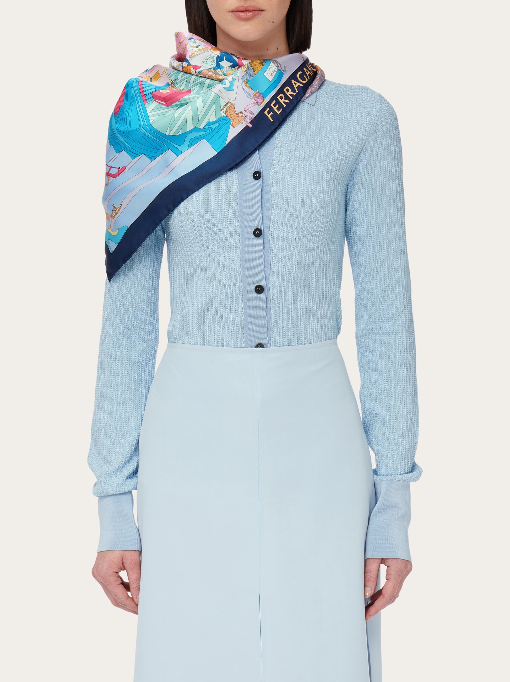  Ferragamo Damen Seidenhalstuch Mit Atelier-print Mehrfarbig 