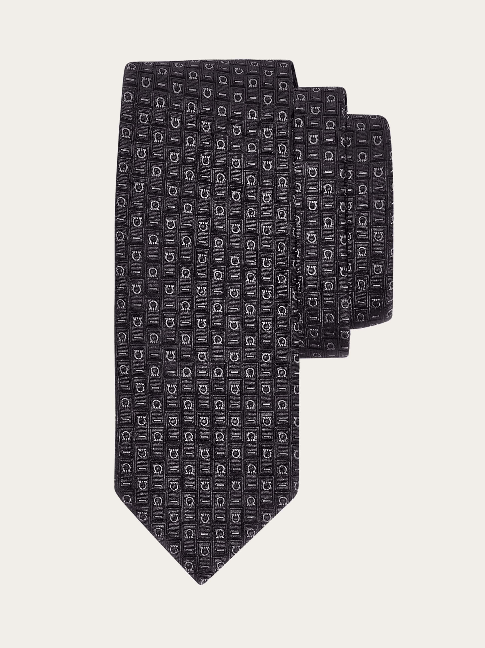 Ferragamo Monogram Jacquard Tie In Gray