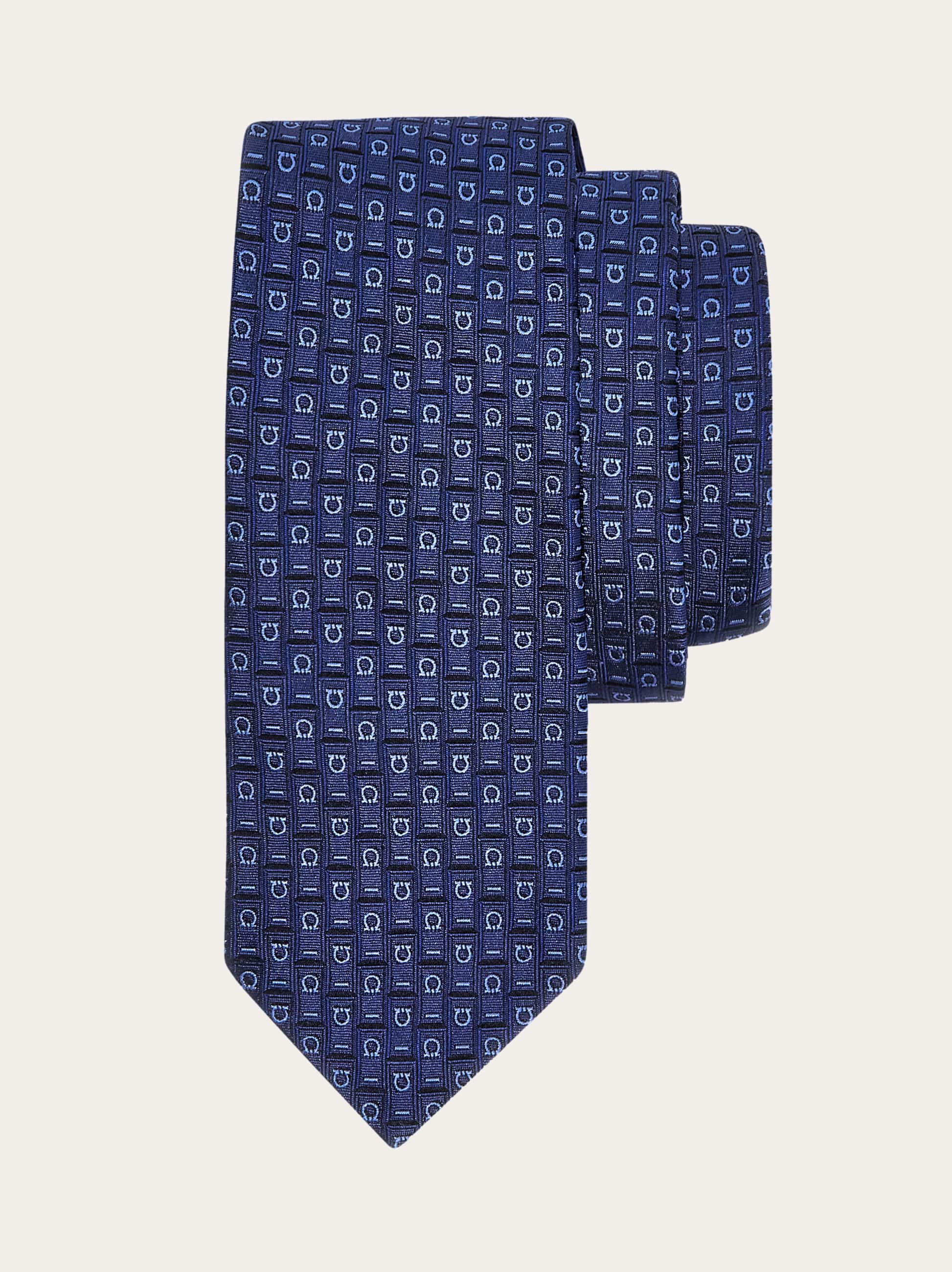 Ferragamo Uomo Cravatta jacquard Gancini Monogram Blu