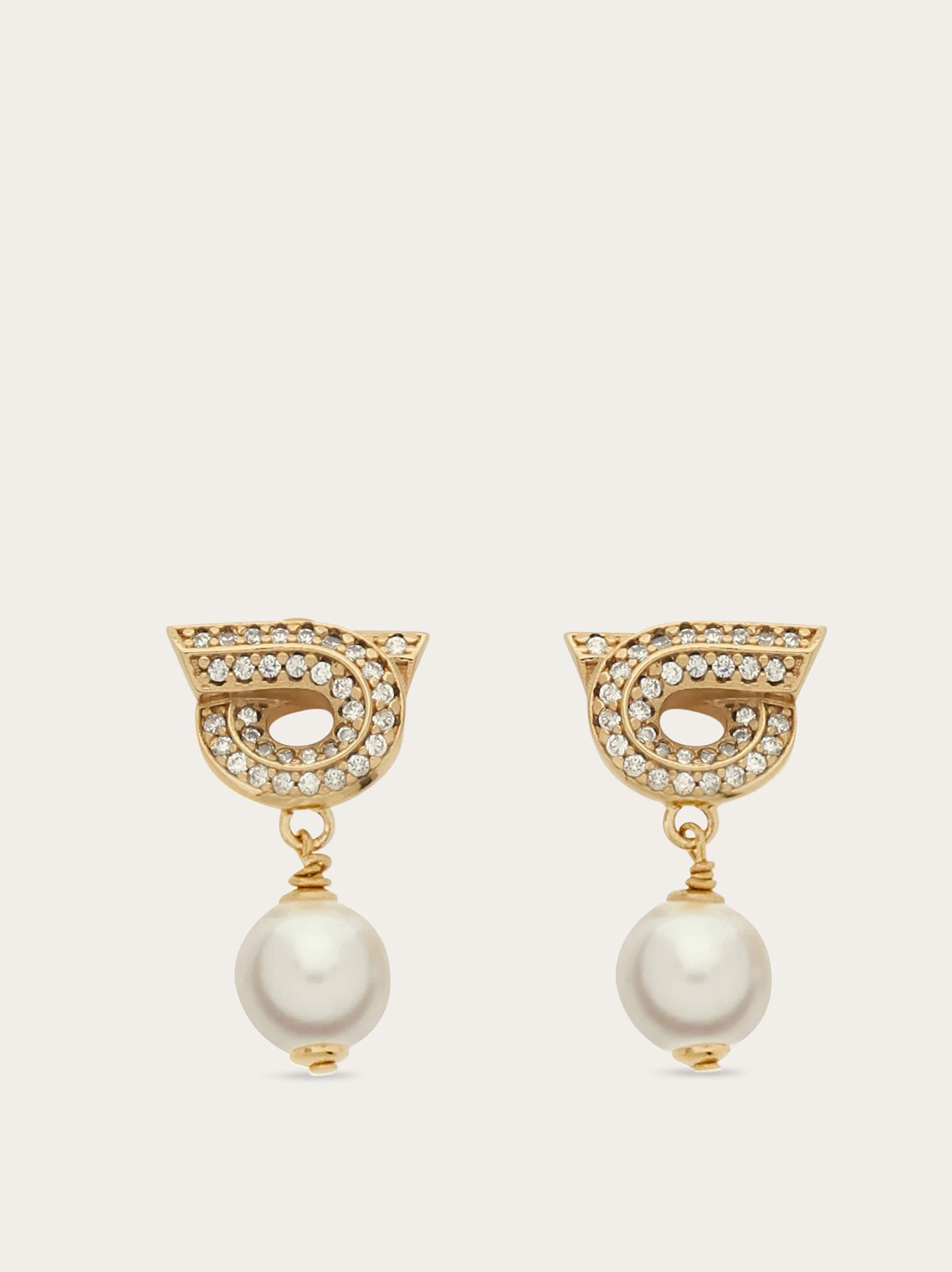 Ferragamo Crystal Embellished Gancini Pearl Drop Earrings In Gold