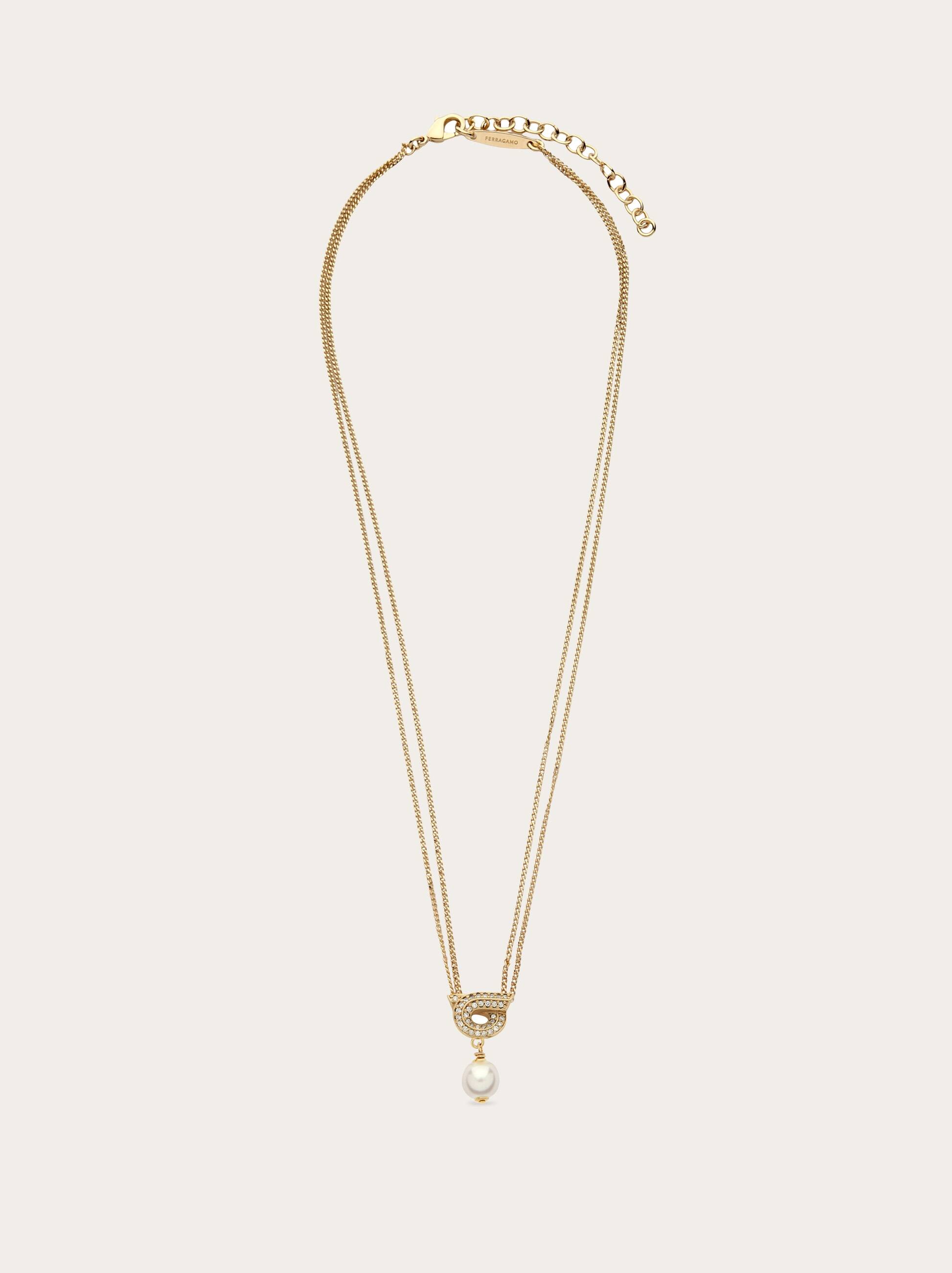 Ferragamo Donna Collana pendente Gancini con perla e cristalli Oro