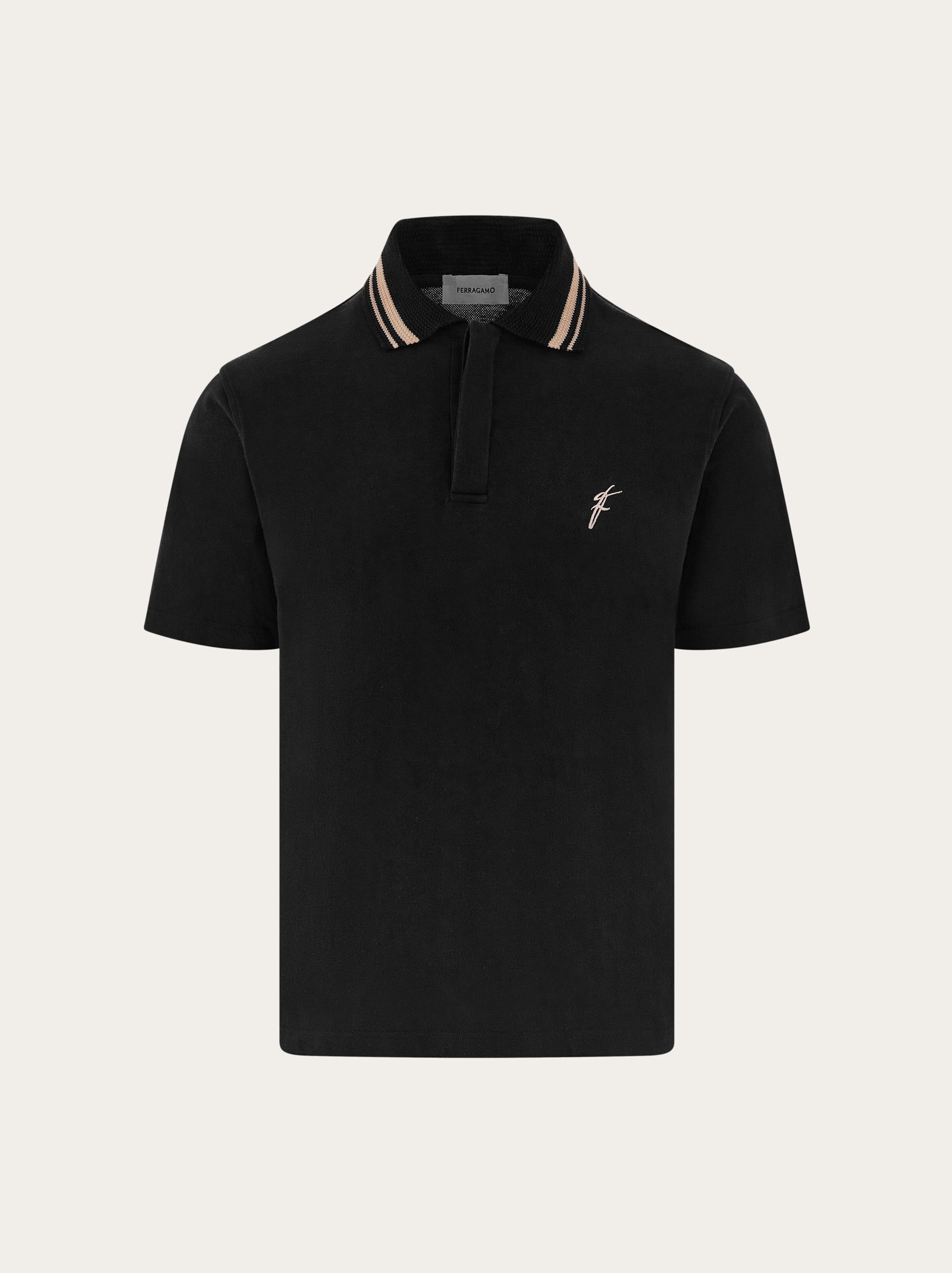 Ferragamo Embroidered-logo Polo Shirt In Black
