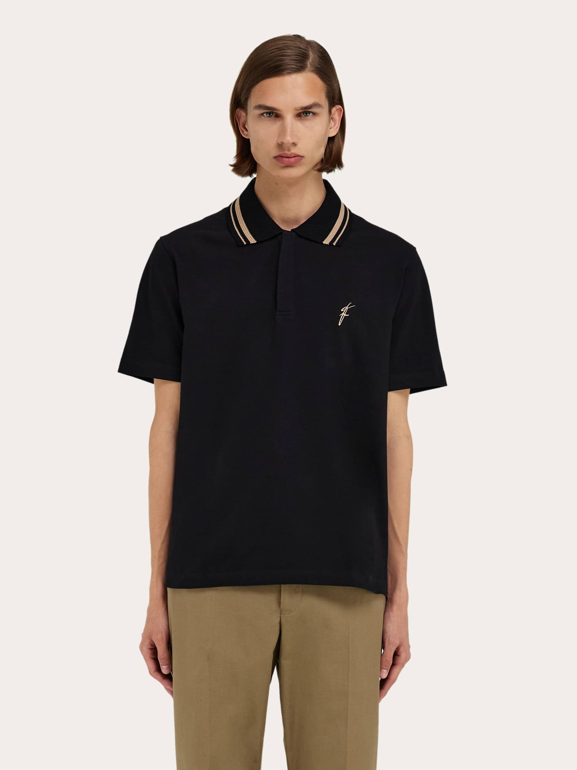 Ferragamo Embroidered-logo Polo Shirt In Black