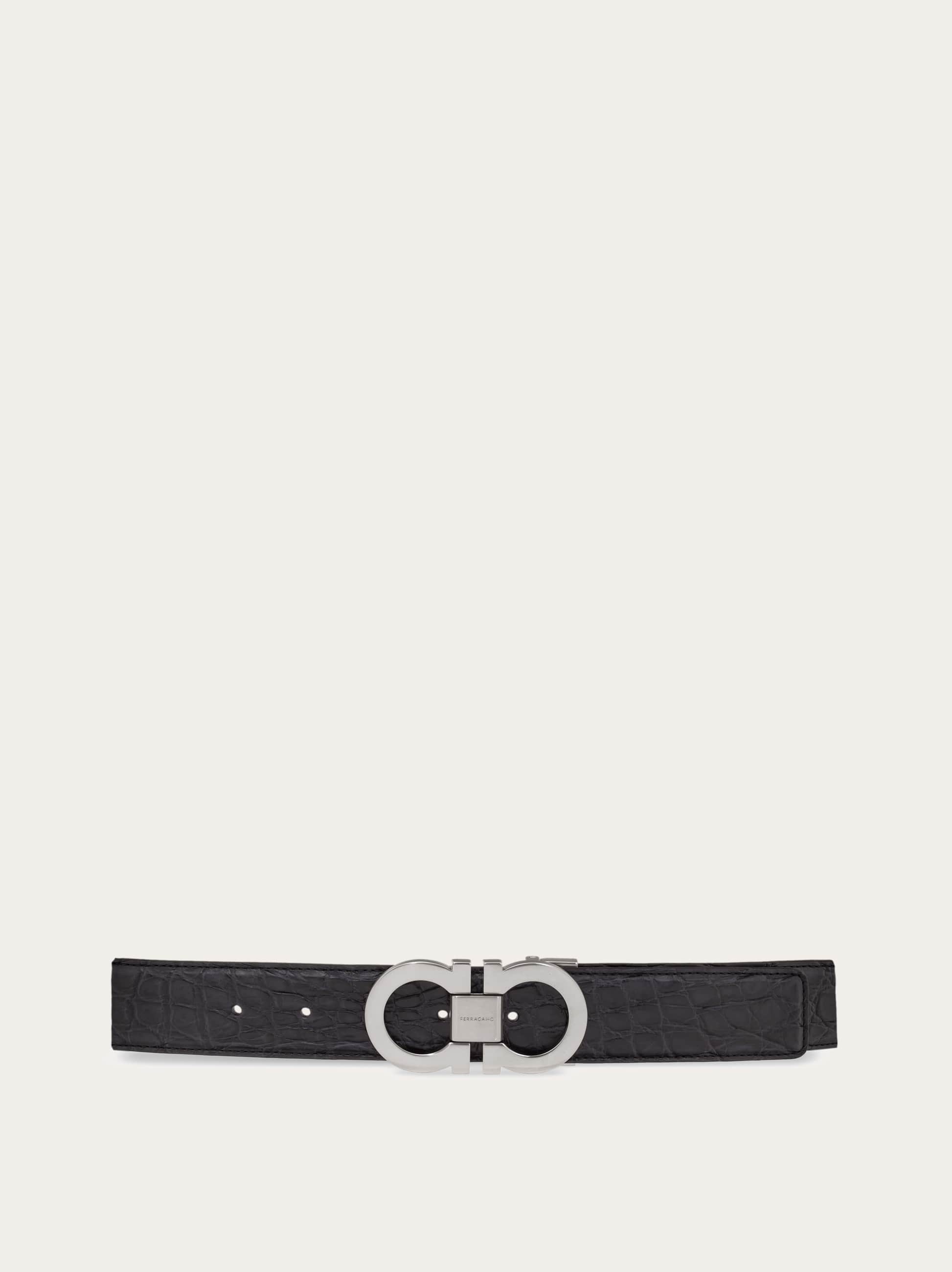 Ferragamo Adjustable Gancini Belt In Grey
