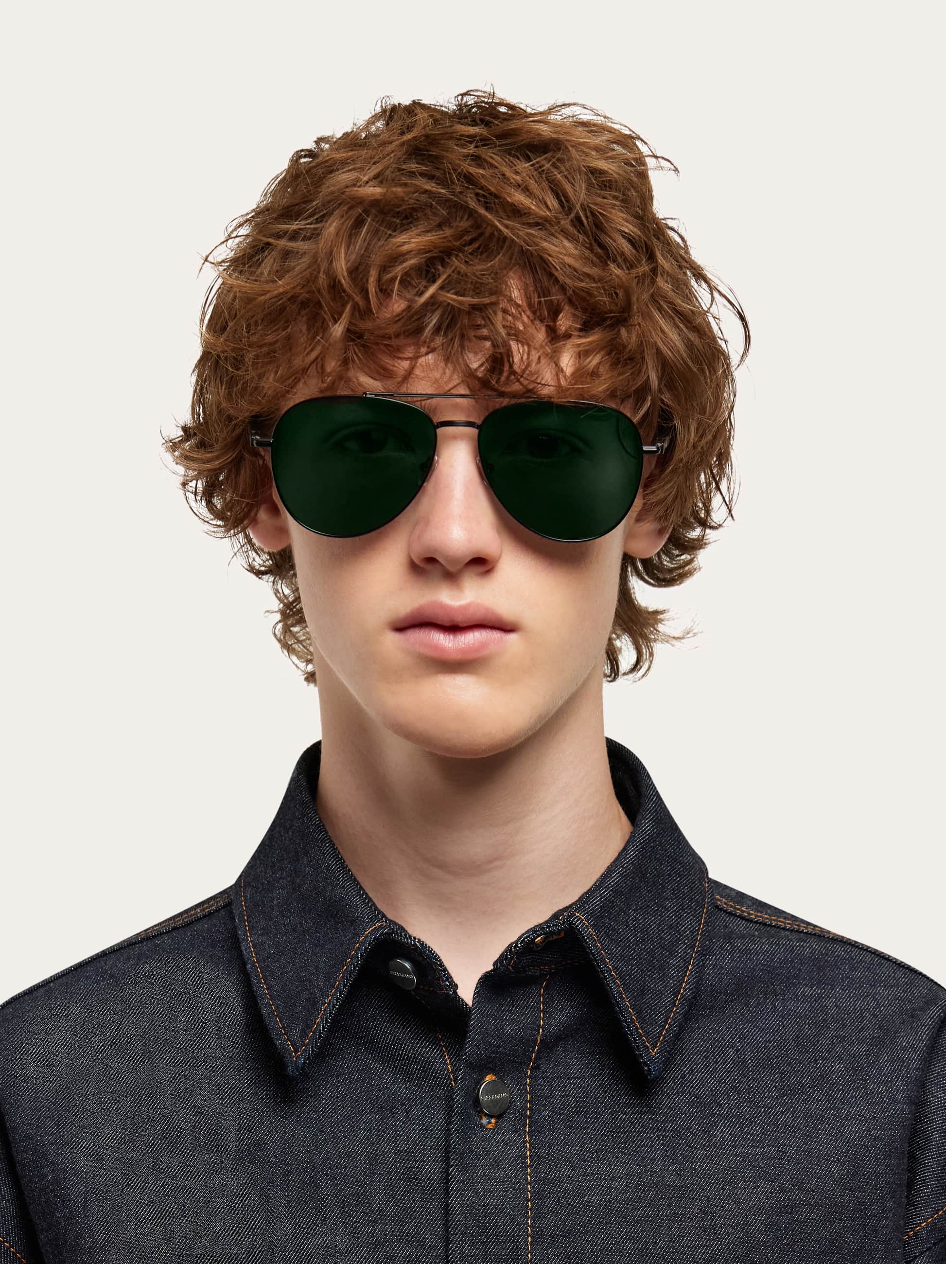  Ferragamo Men Aviator Frame Sunglasses Black 