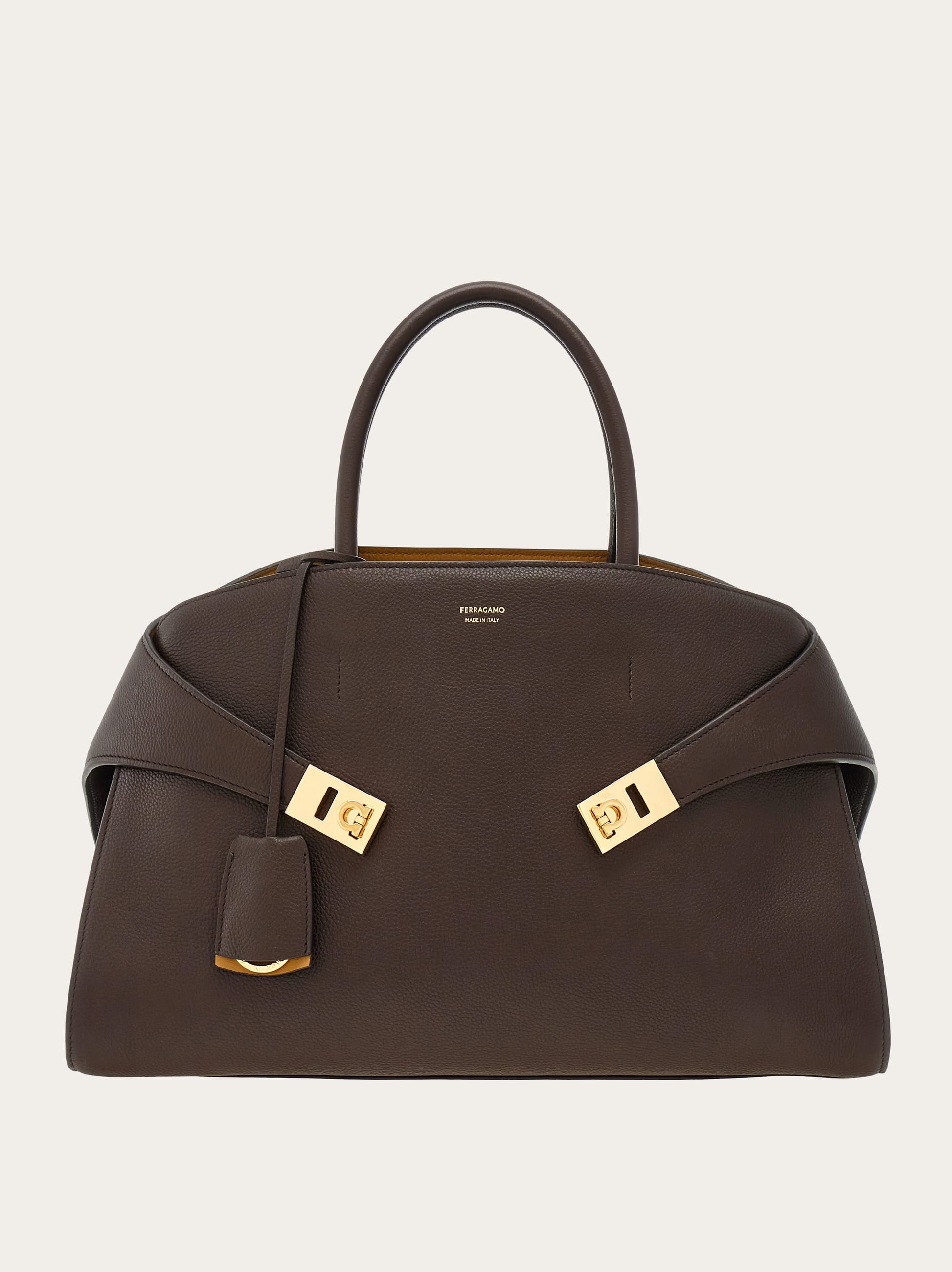 Ferragamo Hug Bicolor Handbag (m) In Brown