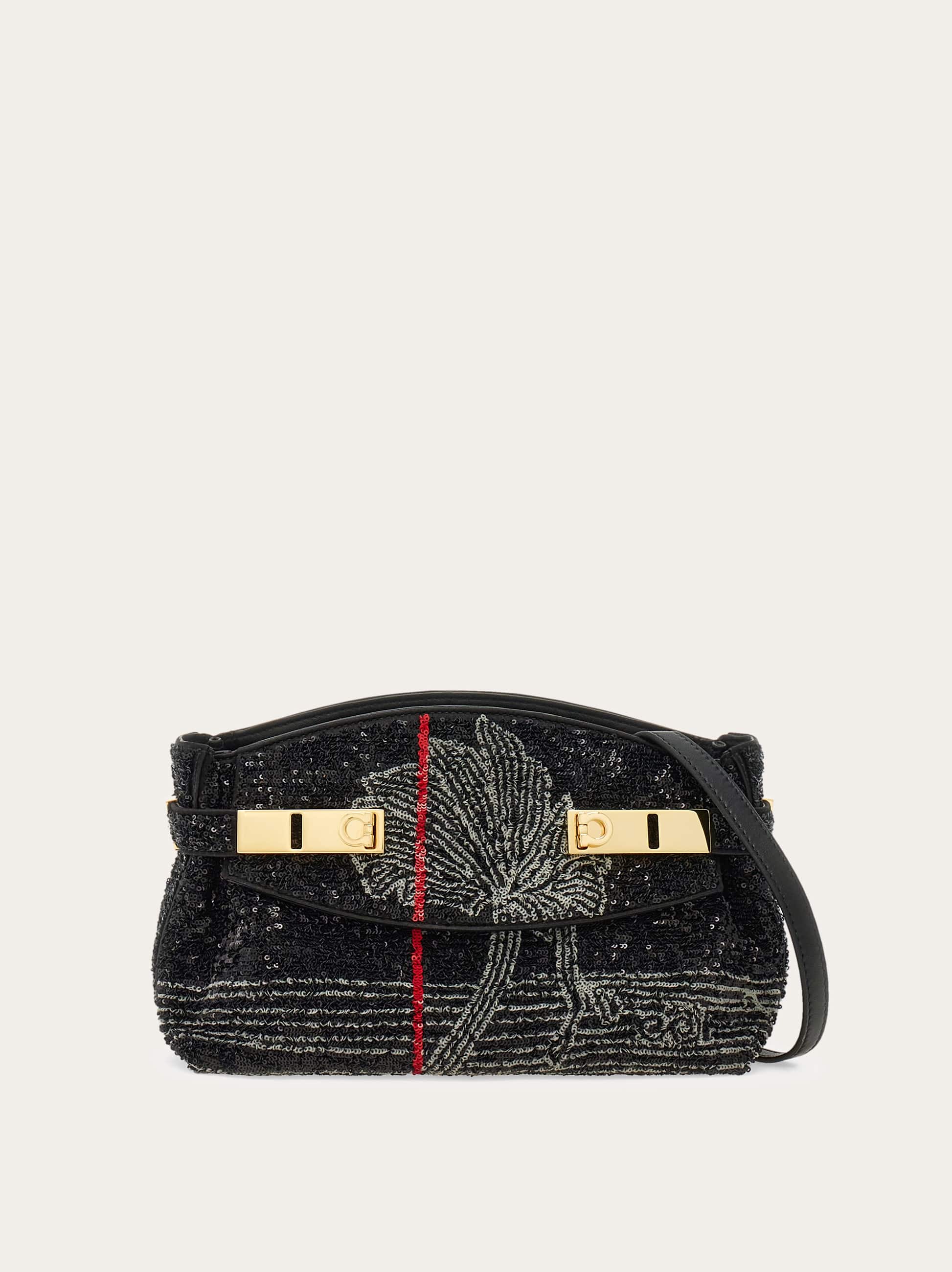 Ferragamo Donna Borsa a tracolla Hug con paillettes (S) Nero