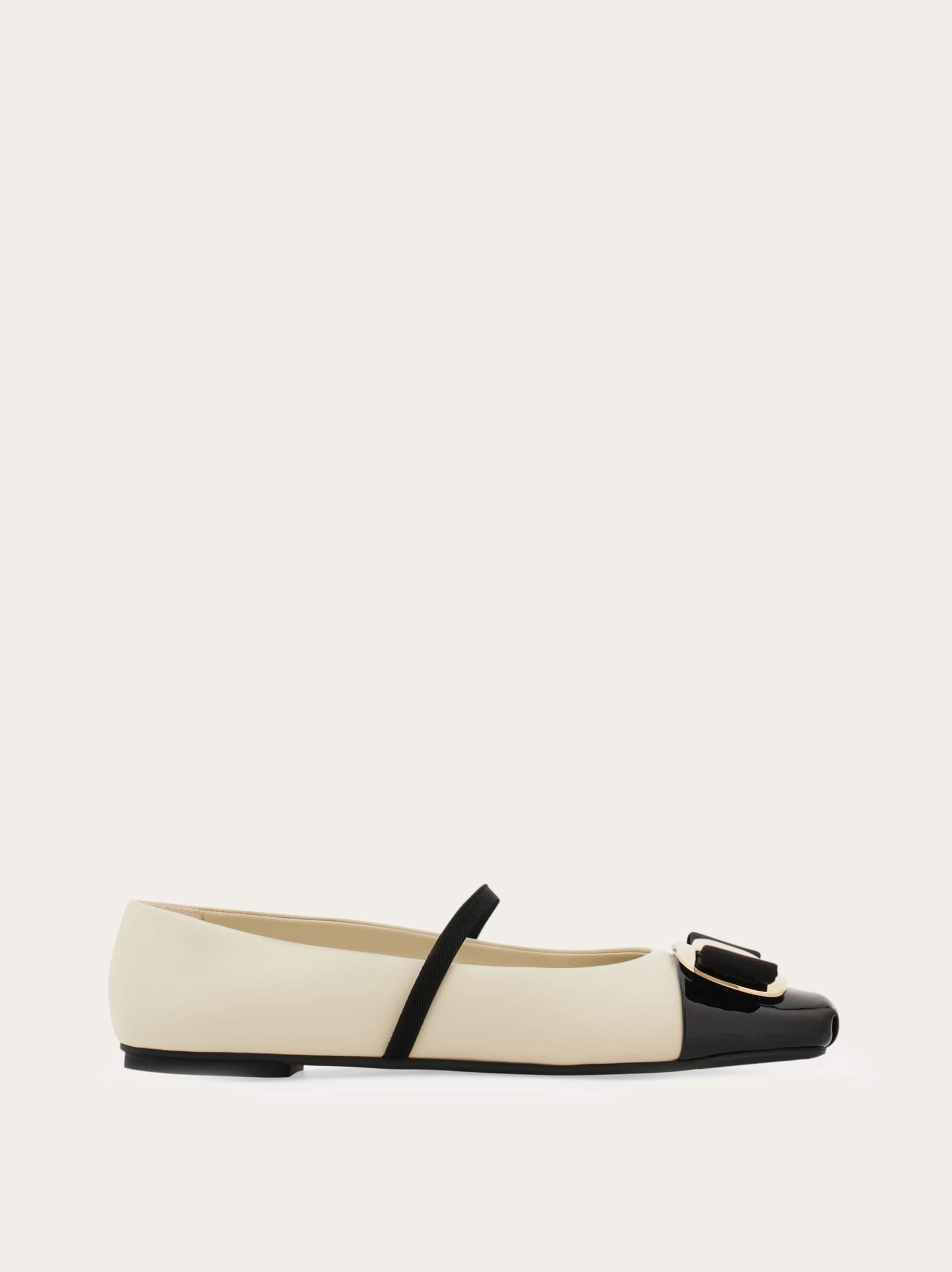 Ferragamo New Vara Plate Bicolor Ballet Flat In White