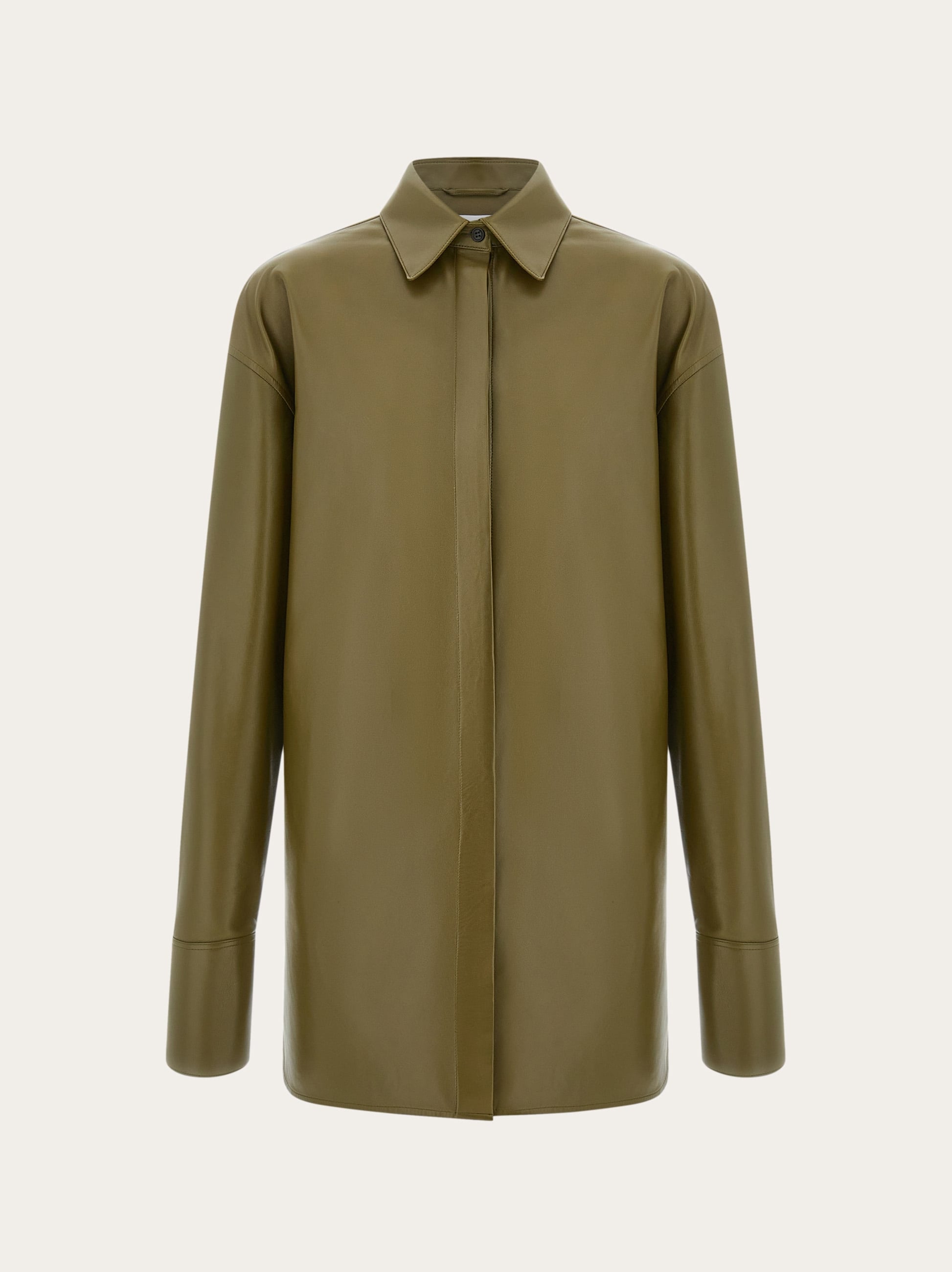 Ferragamo Logo-patch Leather Shirt In Green