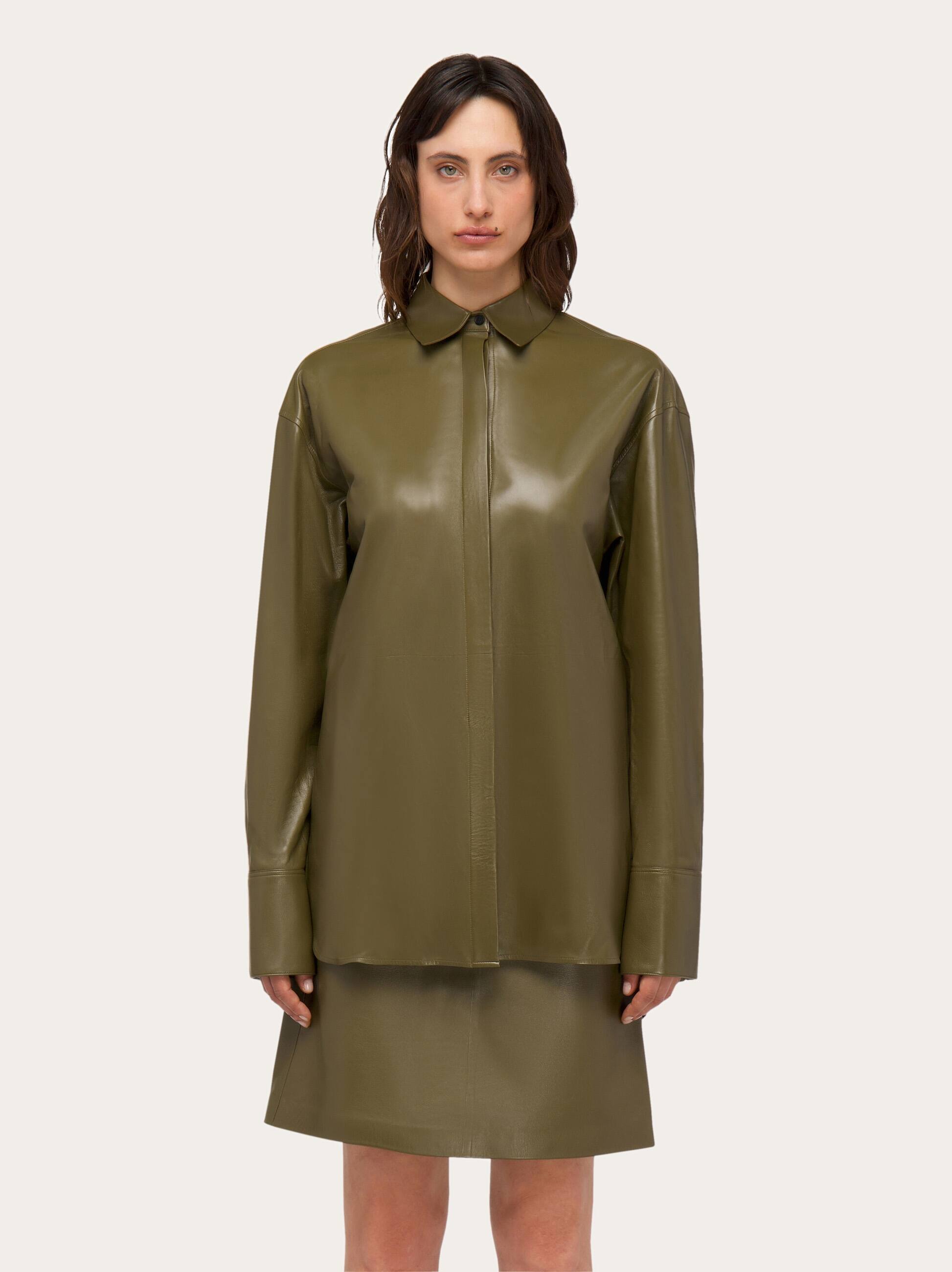 Ferragamo Logo-patch Leather Shirt In Green