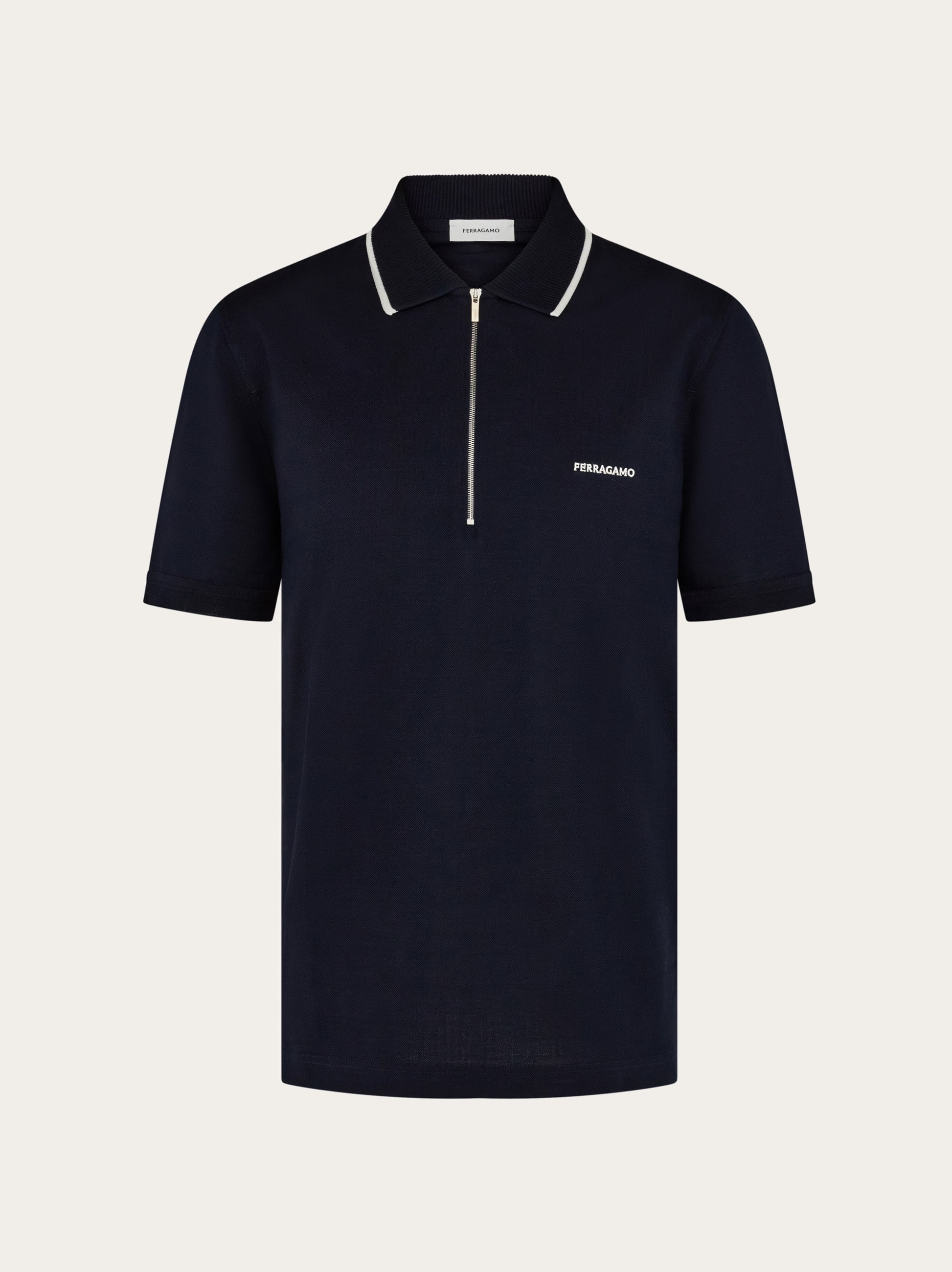 Ferragamo Uomo Polo in cotone con zip Blu