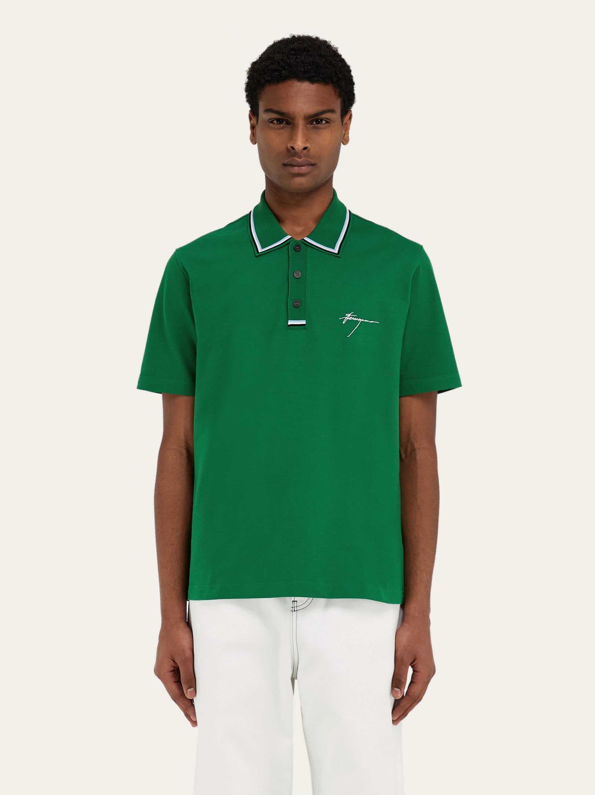 FERRAGAMO COTTON POLO SHIRT WITH SIGNATURE