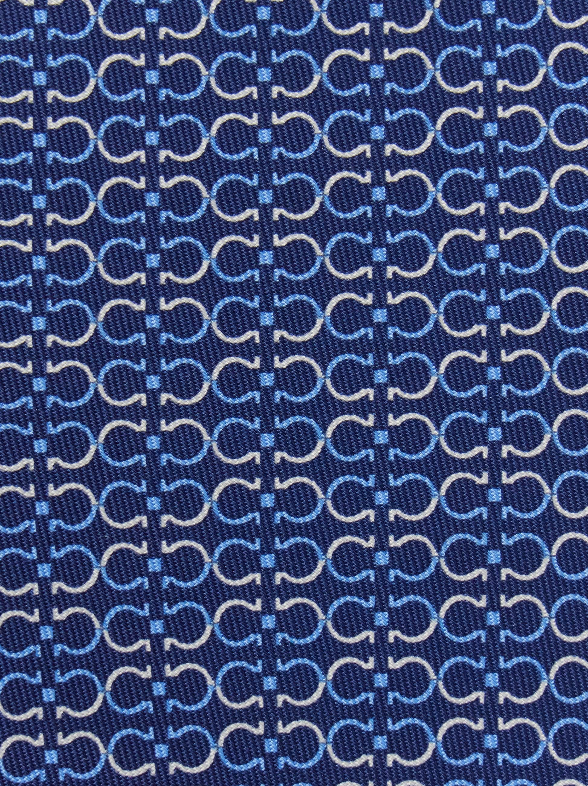 Ferragamo Gancini Print Silk Tie In Blue