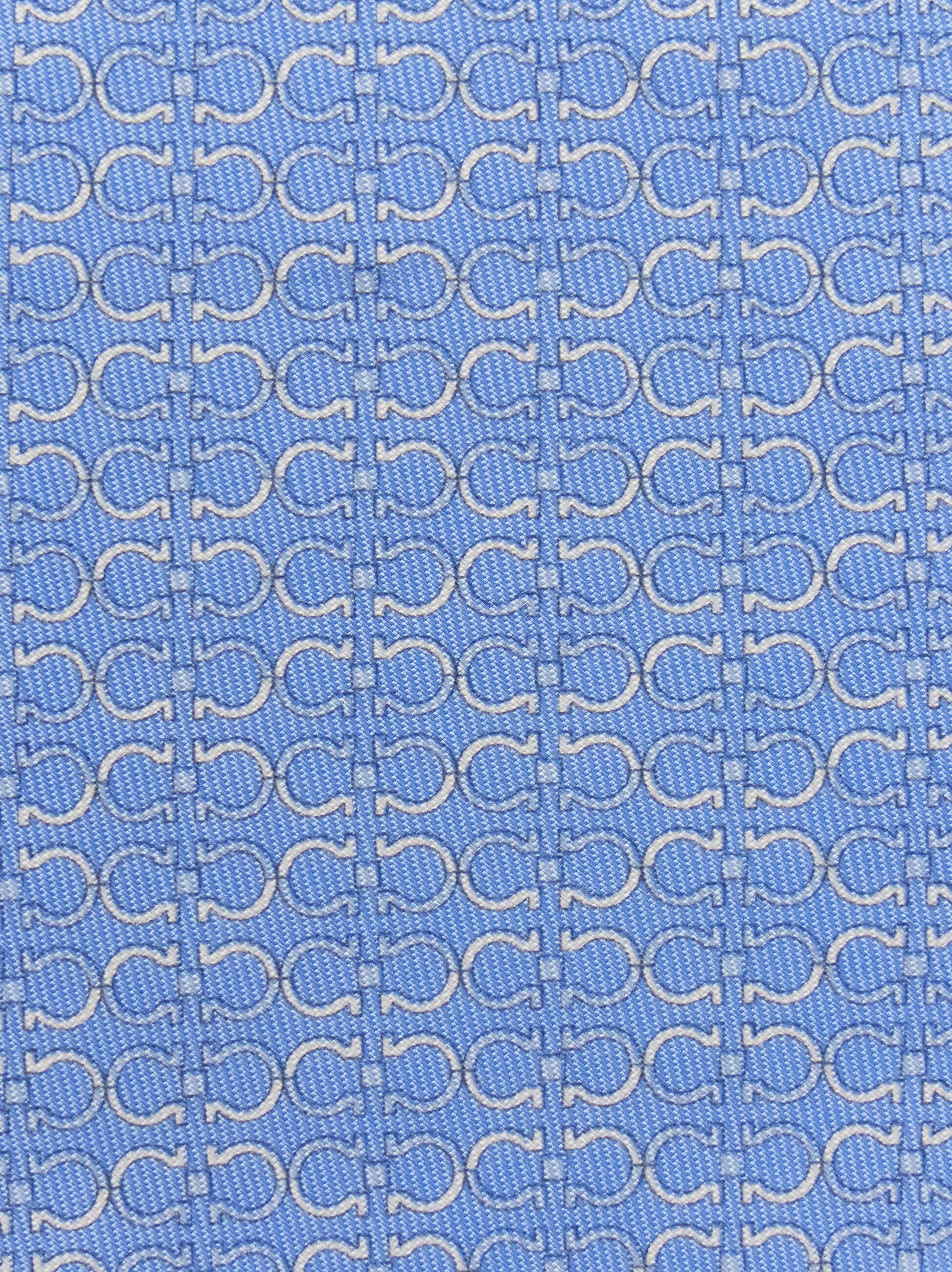 Ferragamo Gancini Print Silk Tie In Blue