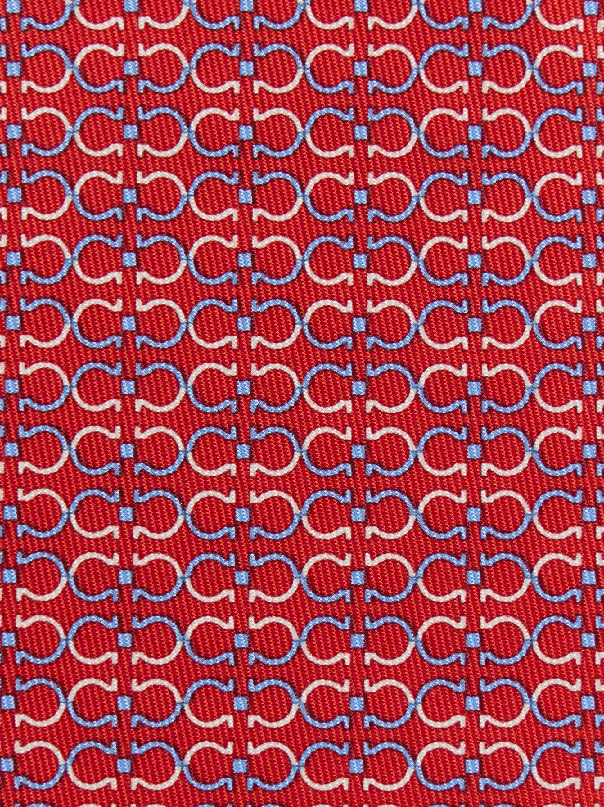 Ferragamo Gancini Print Silk Tie In Red