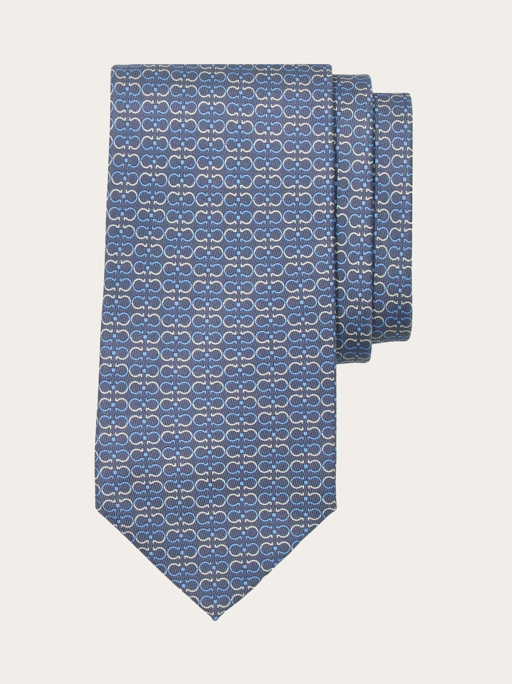 Ferragamo Gancini Print Silk Tie In Grey