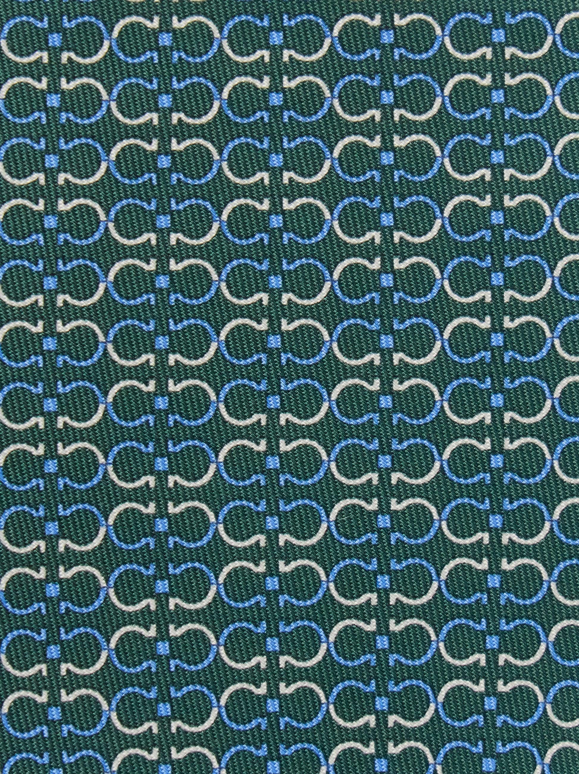 Ferragamo Gancini Print Silk Tie In Green