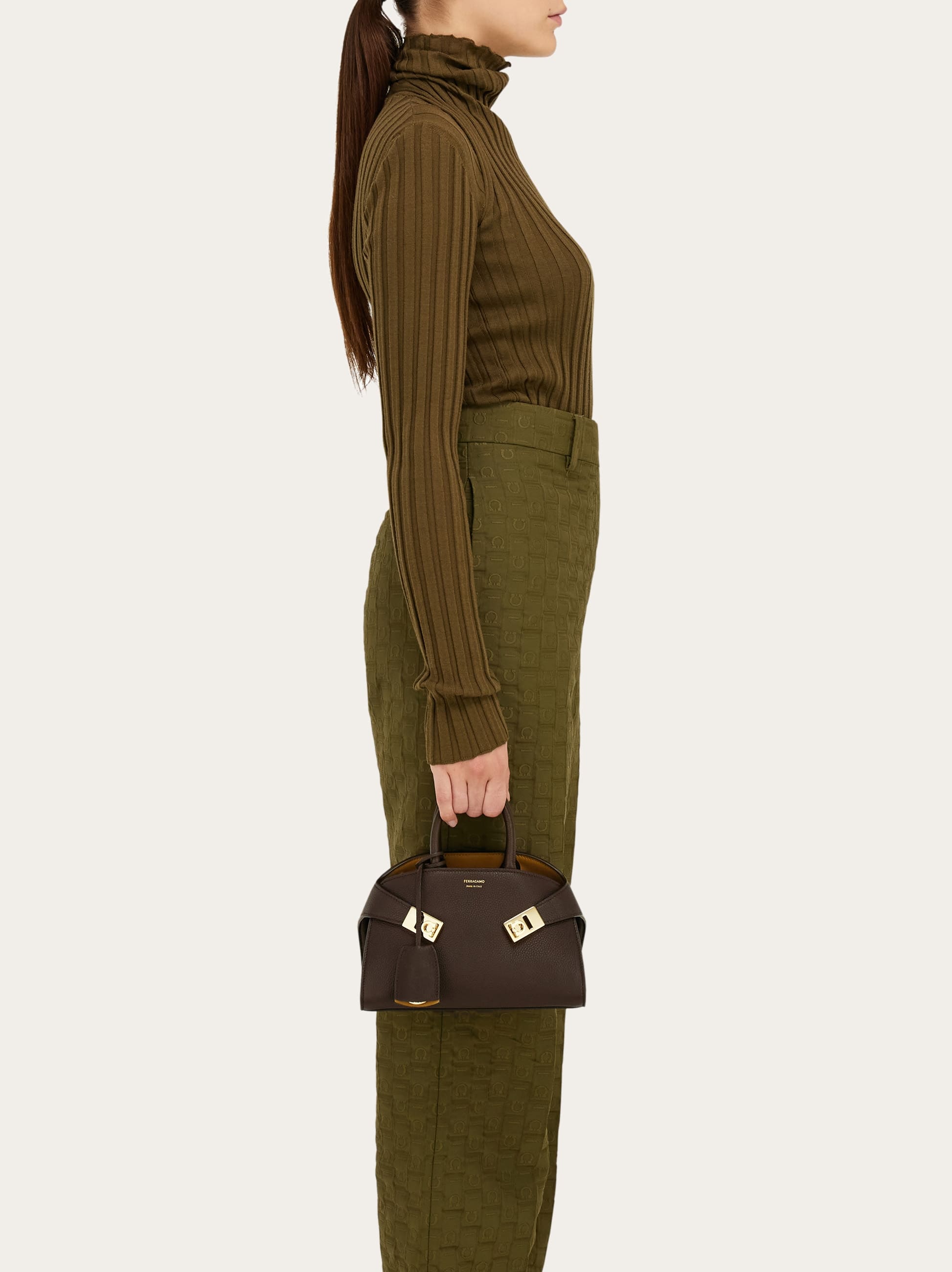 Ferragamo Hug Bicolor Handbag (m) In Brown