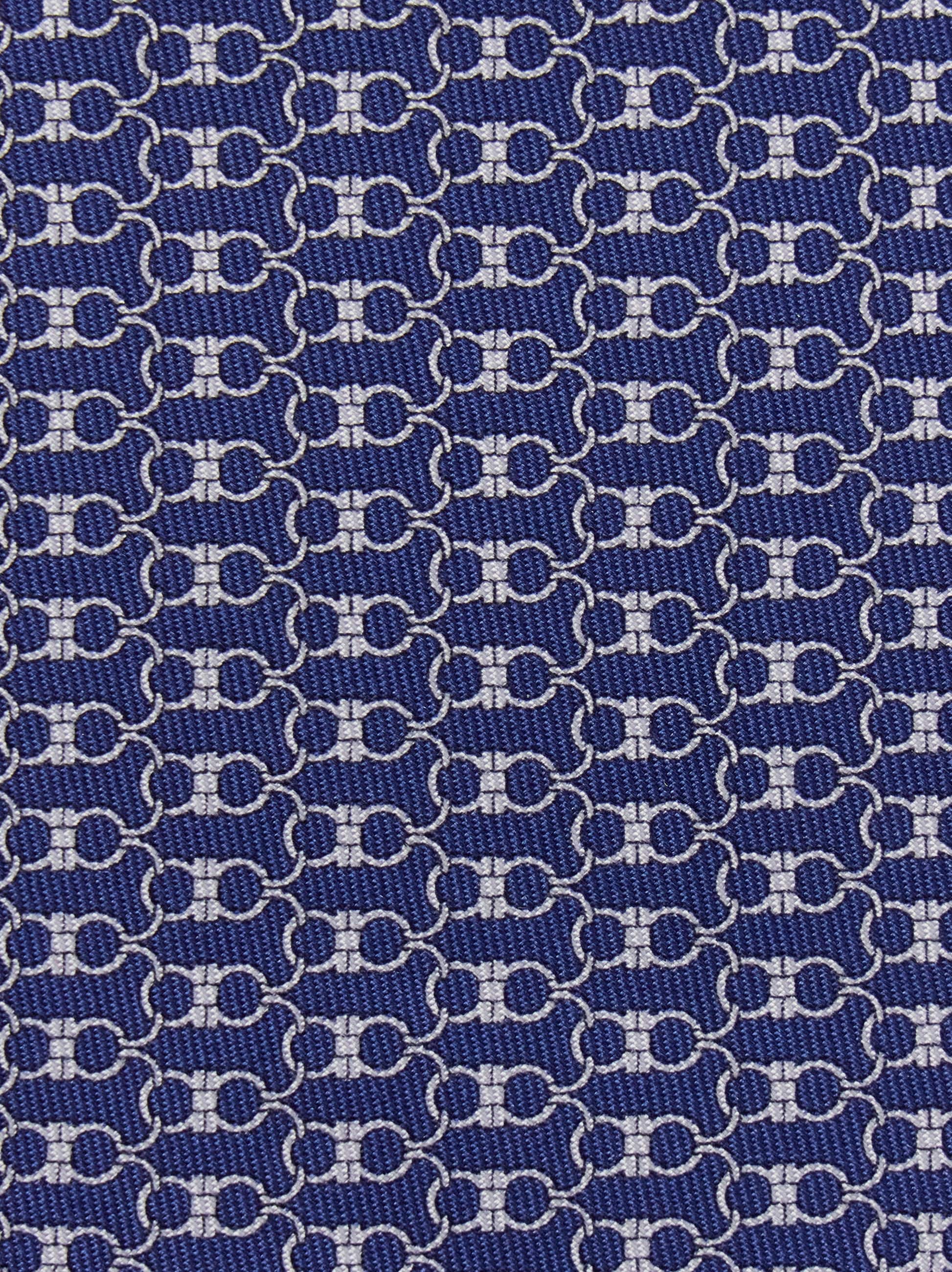 Ferragamo Gancini Print Silk Tie In Blue