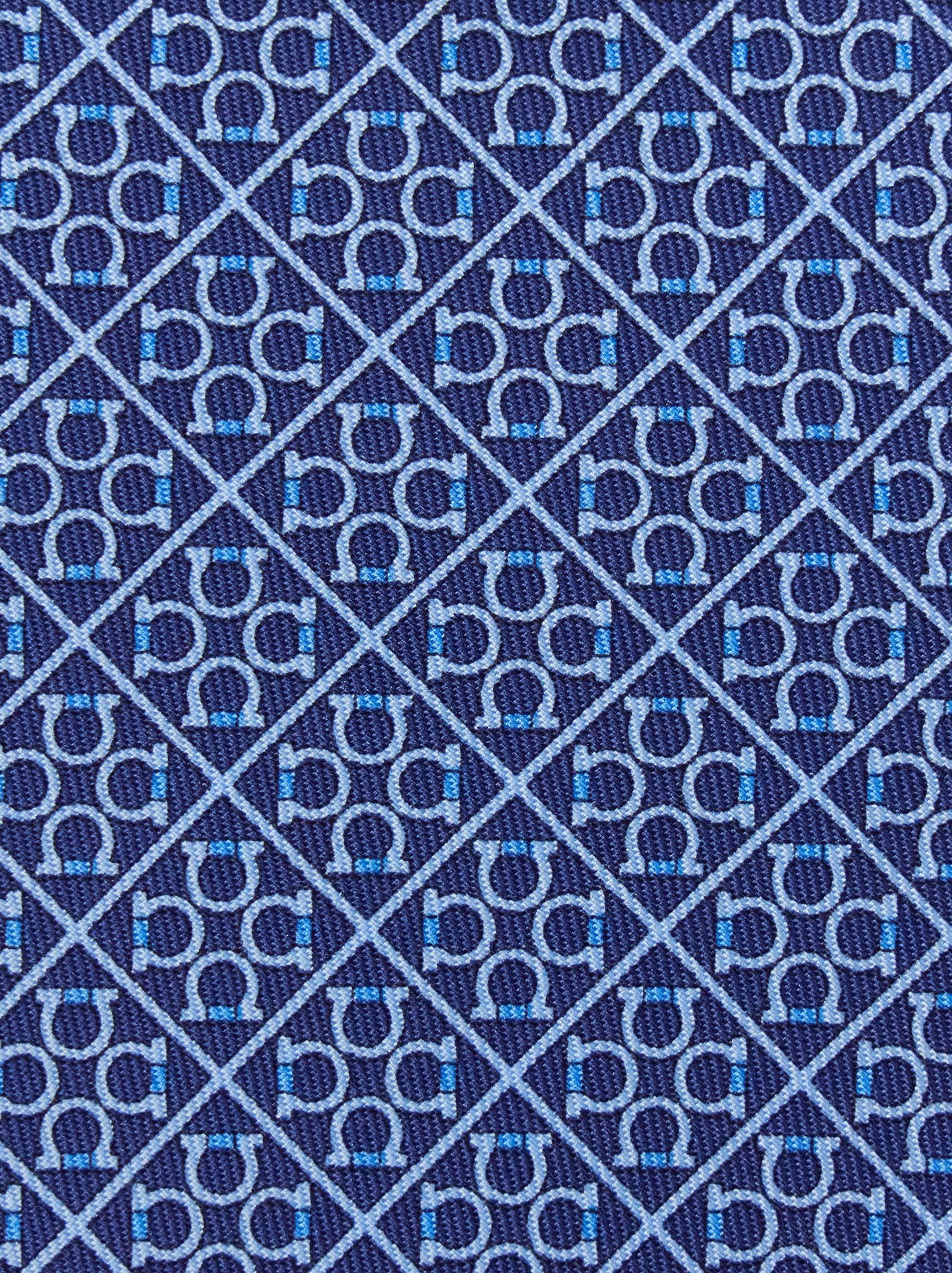 Ferragamo Square Gancini Print Silk Tie In Blue