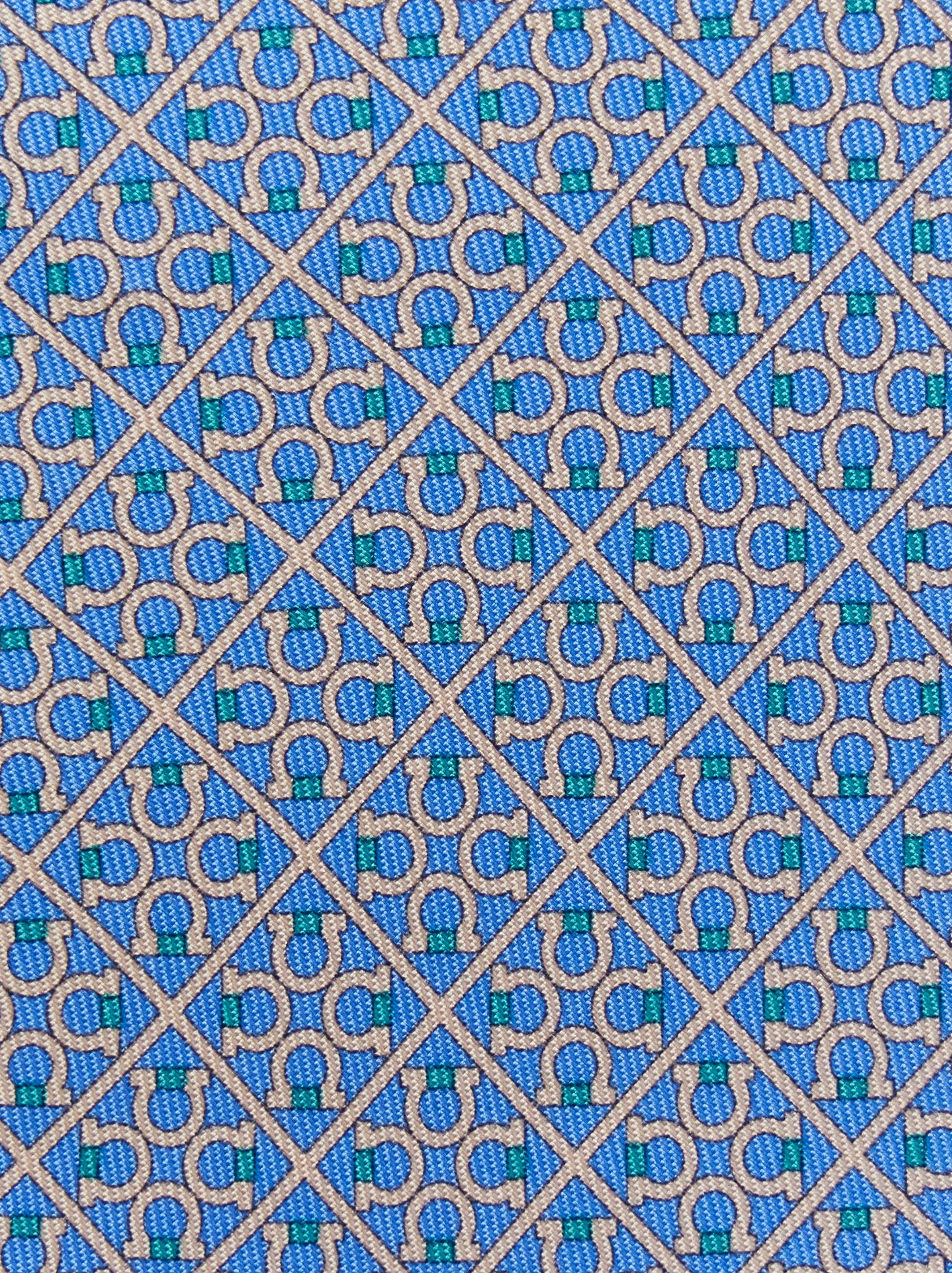 Ferragamo Square Gancini Print Silk Tie In Blue