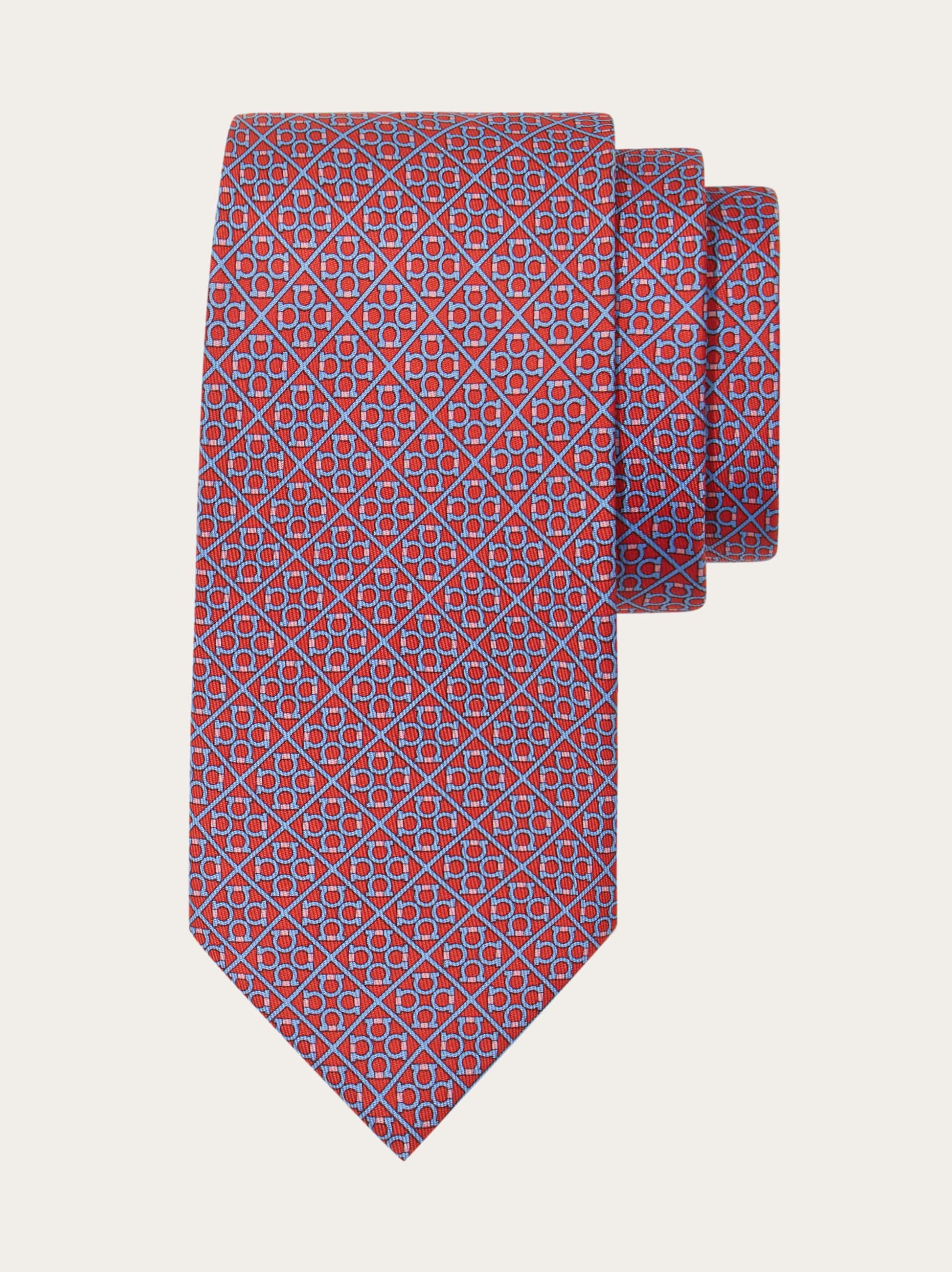 Ferragamo Square Gancini Print Silk Tie In Pink