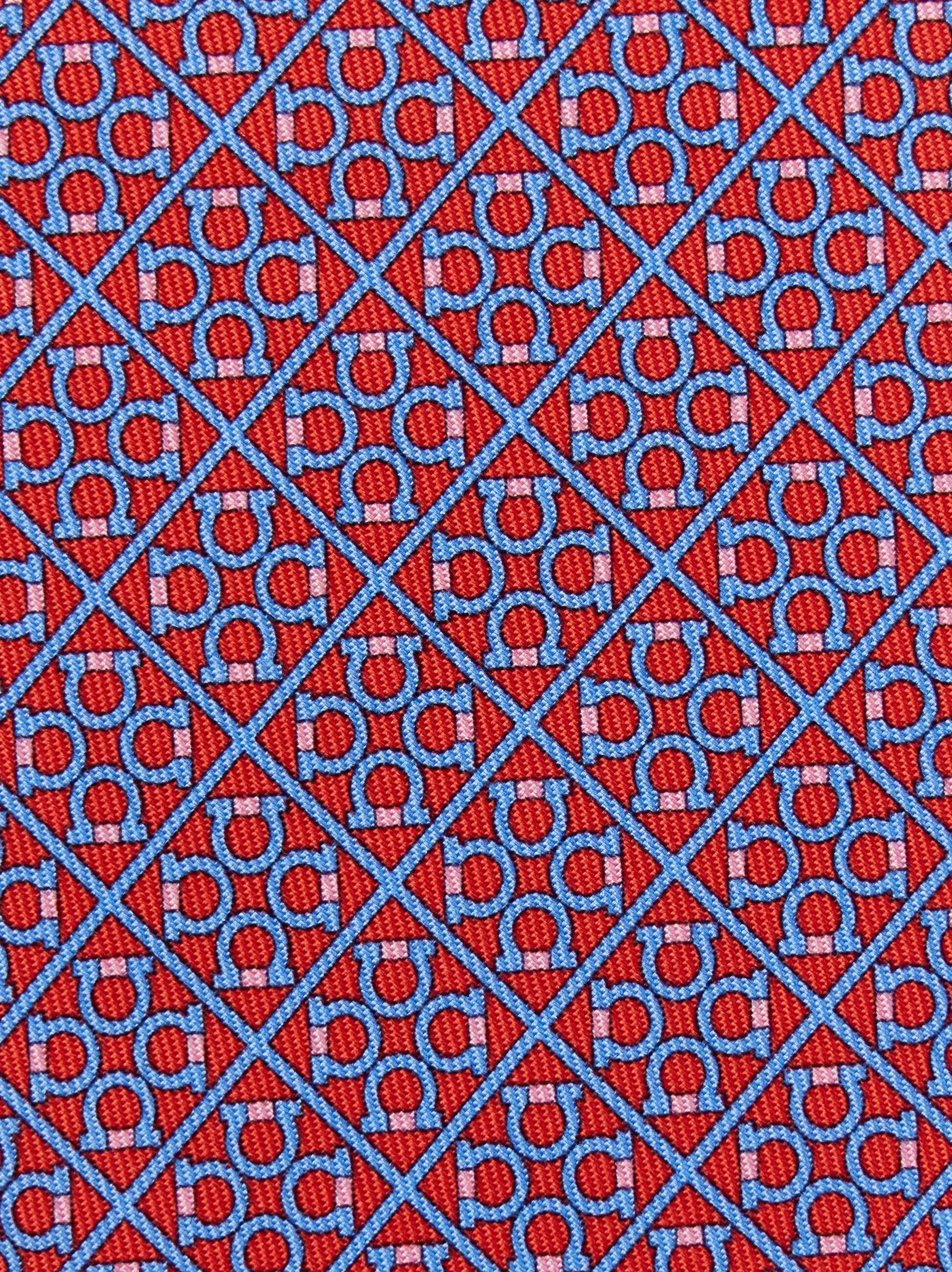 Ferragamo Square Gancini Print Silk Tie In Red