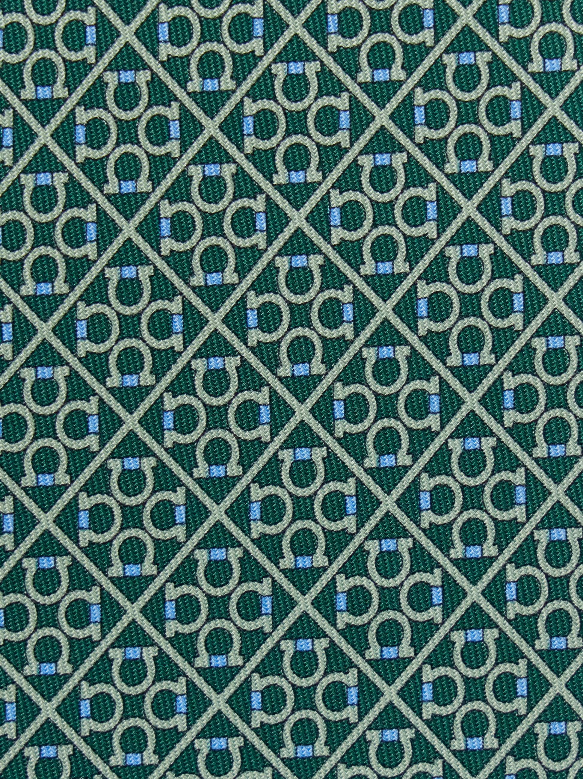 Ferragamo Square Gancini Print Silk Tie In Green