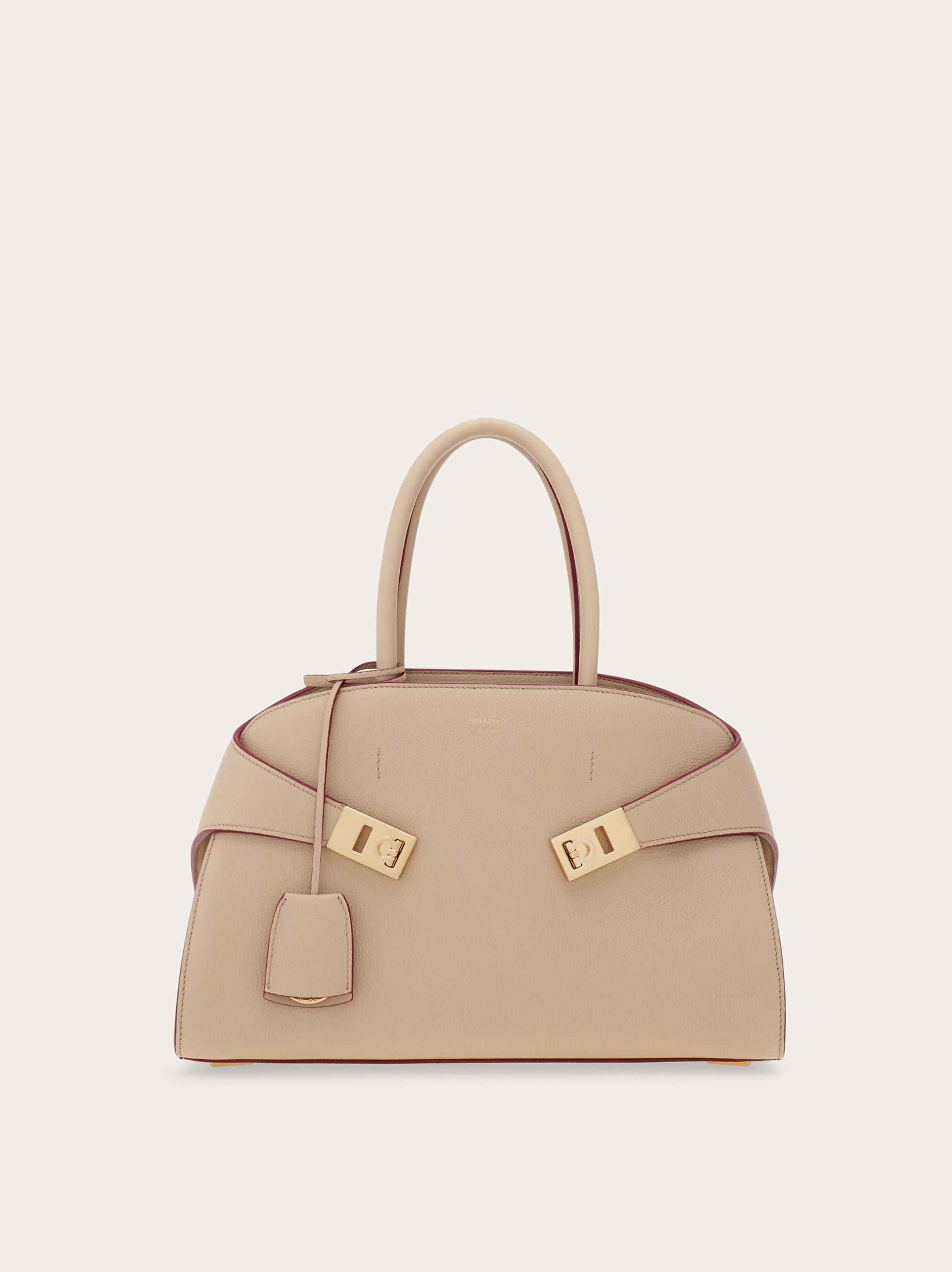 Ferragamo Bolso Top Handle S Beige Vivos Granate In Stone
