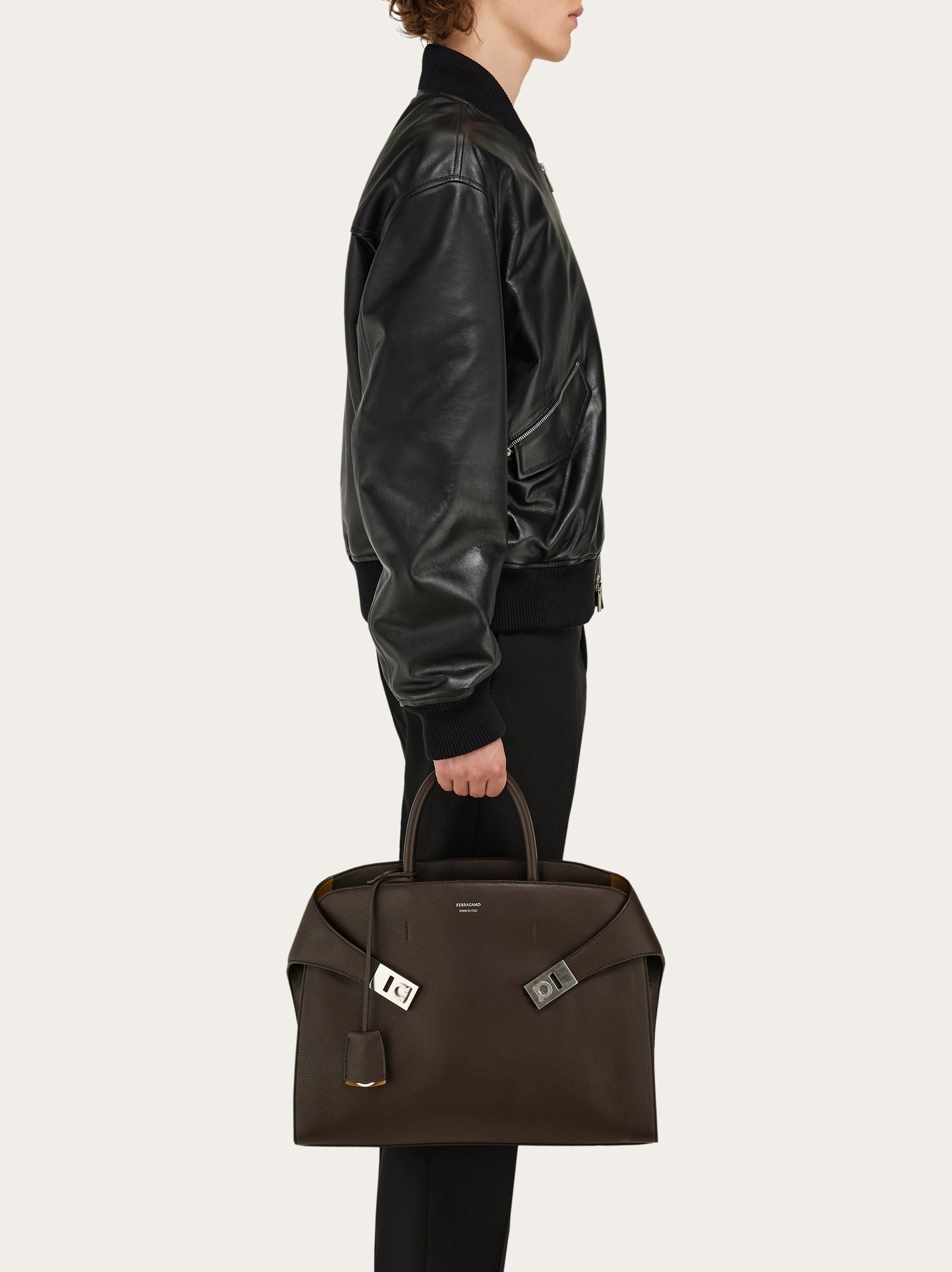 Ferragamo Hug Briefcase In Brown