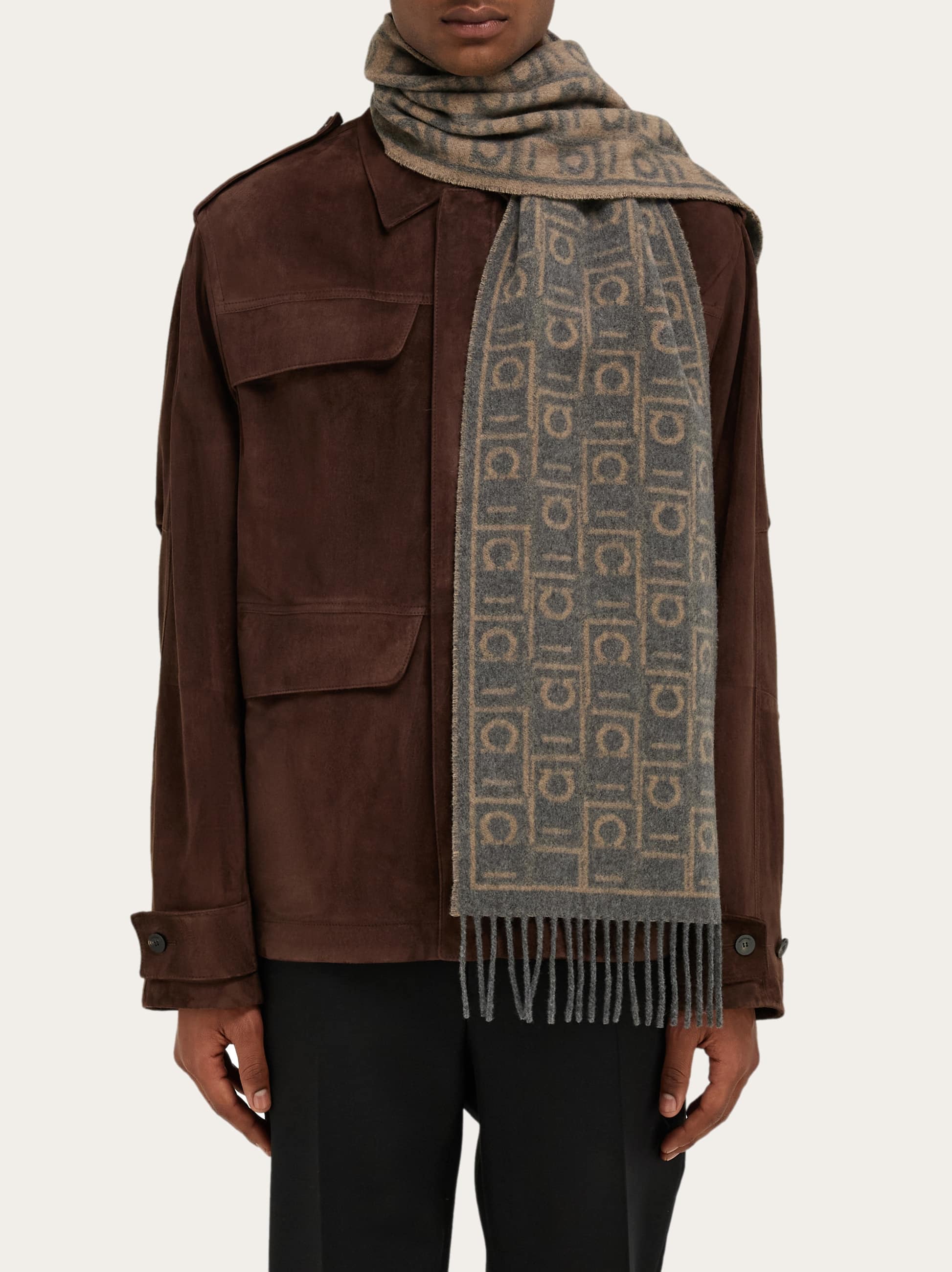  Ferragamo Herren Schal Ferragamo Monogram Grau 