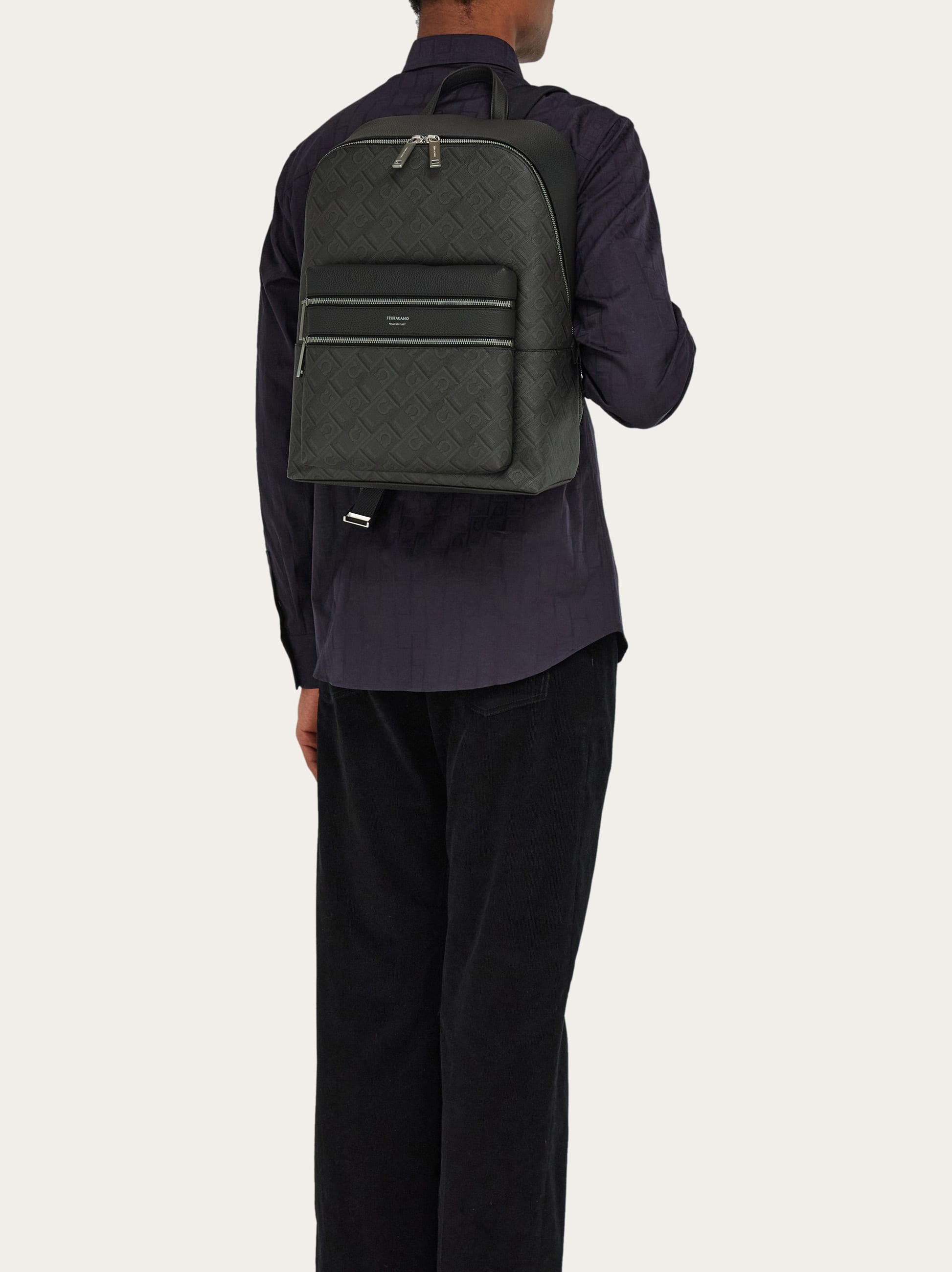 Ferragamo Men Ferragamo Monogram Backpack Black 
