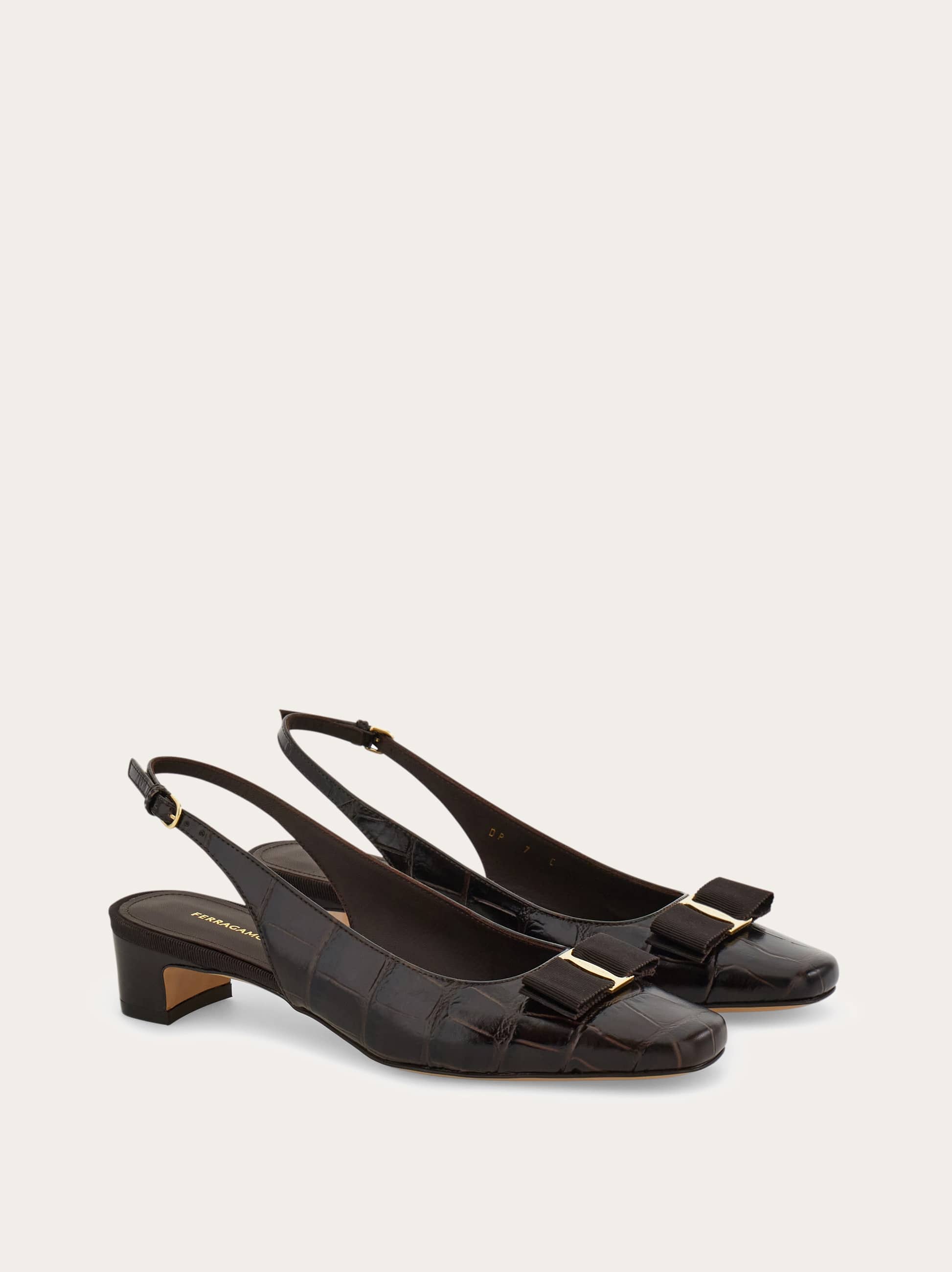 Ferragamo Bow Detail Slingback Pump In Brown