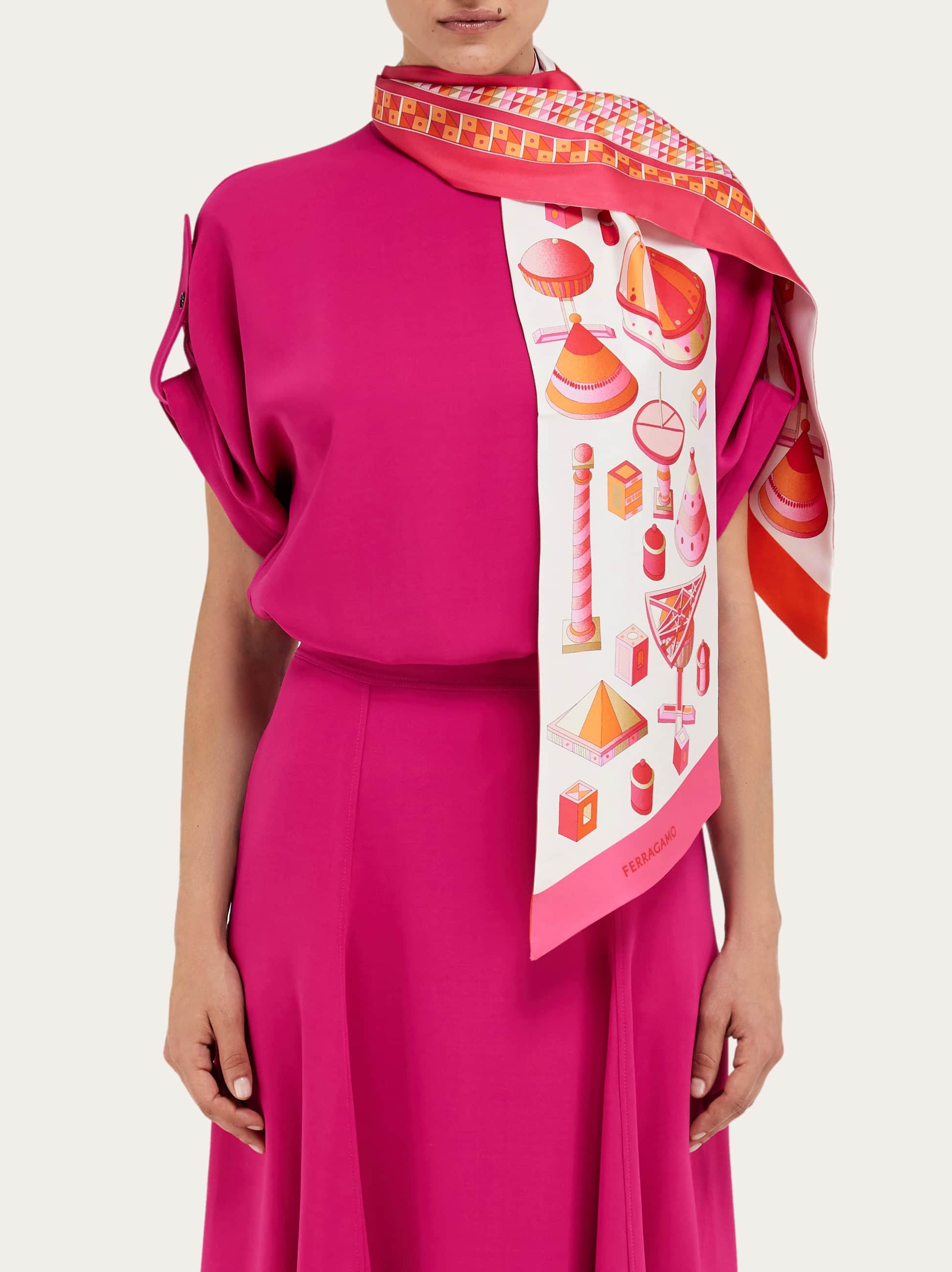  Ferragamo Damen Bandeau-tuch Mit Renaissance-geometrien-print Rosa 