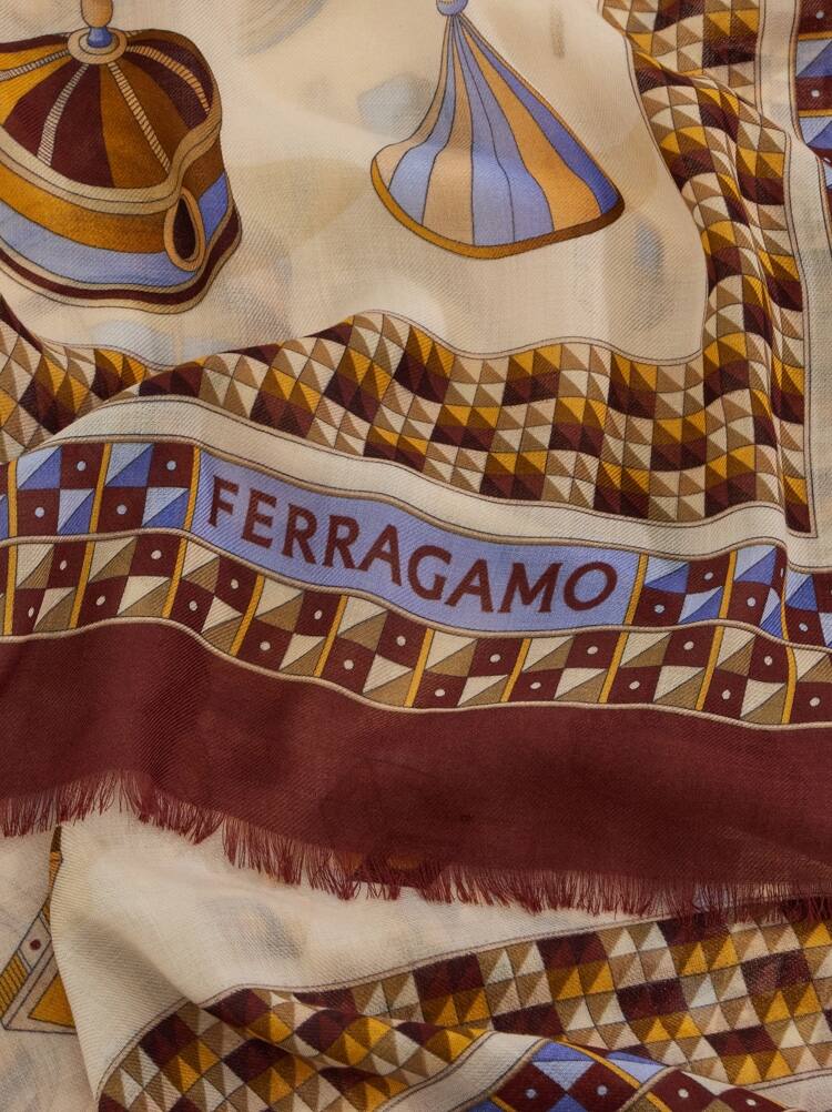 Ferragamo Geometrical Renaissance Print-cashmere Shawl In Red