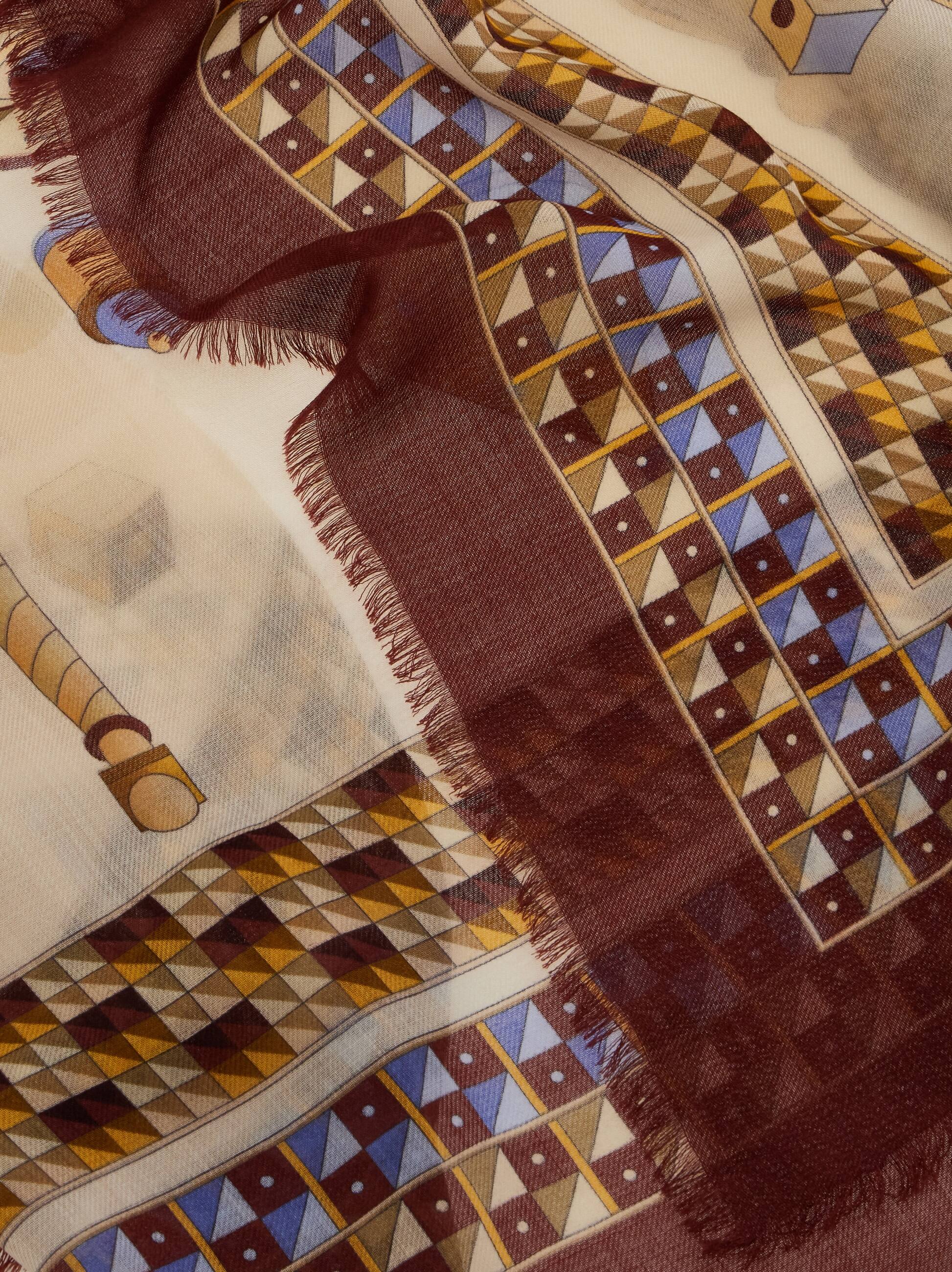 Ferragamo Geometrical Renaissance Print-cashmere Shawl In Red