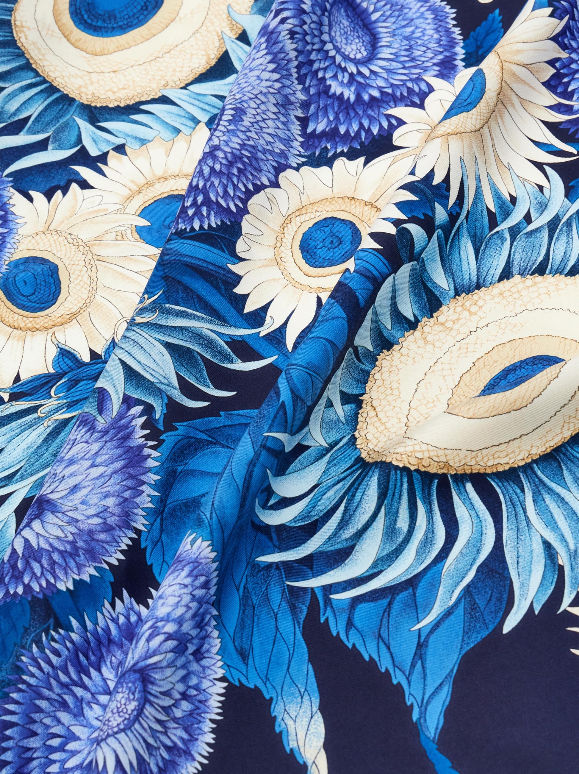 Ferragamo Sunflower Print Silk Scarf In Blue