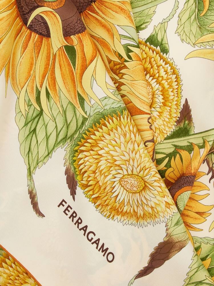 Ferragamo Sunflower Print Silk Scarf In Yellow