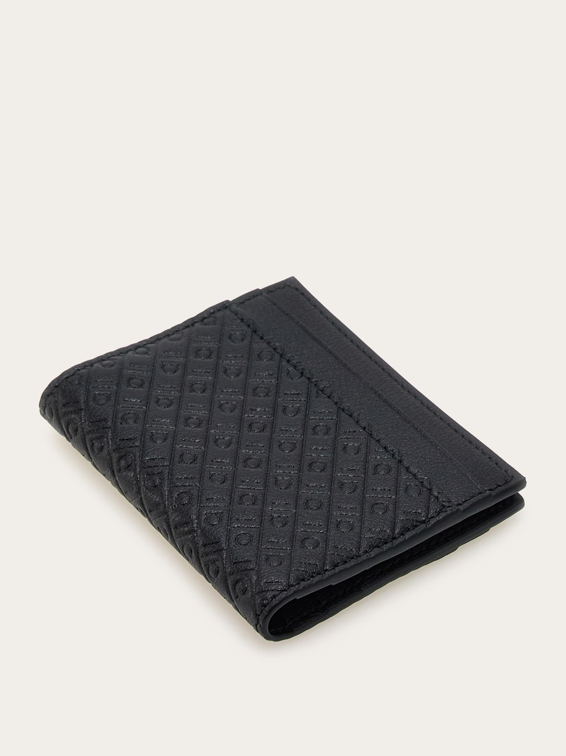 Ferragamo Compact Leather Card Holder With Embossed Pattern In Black
