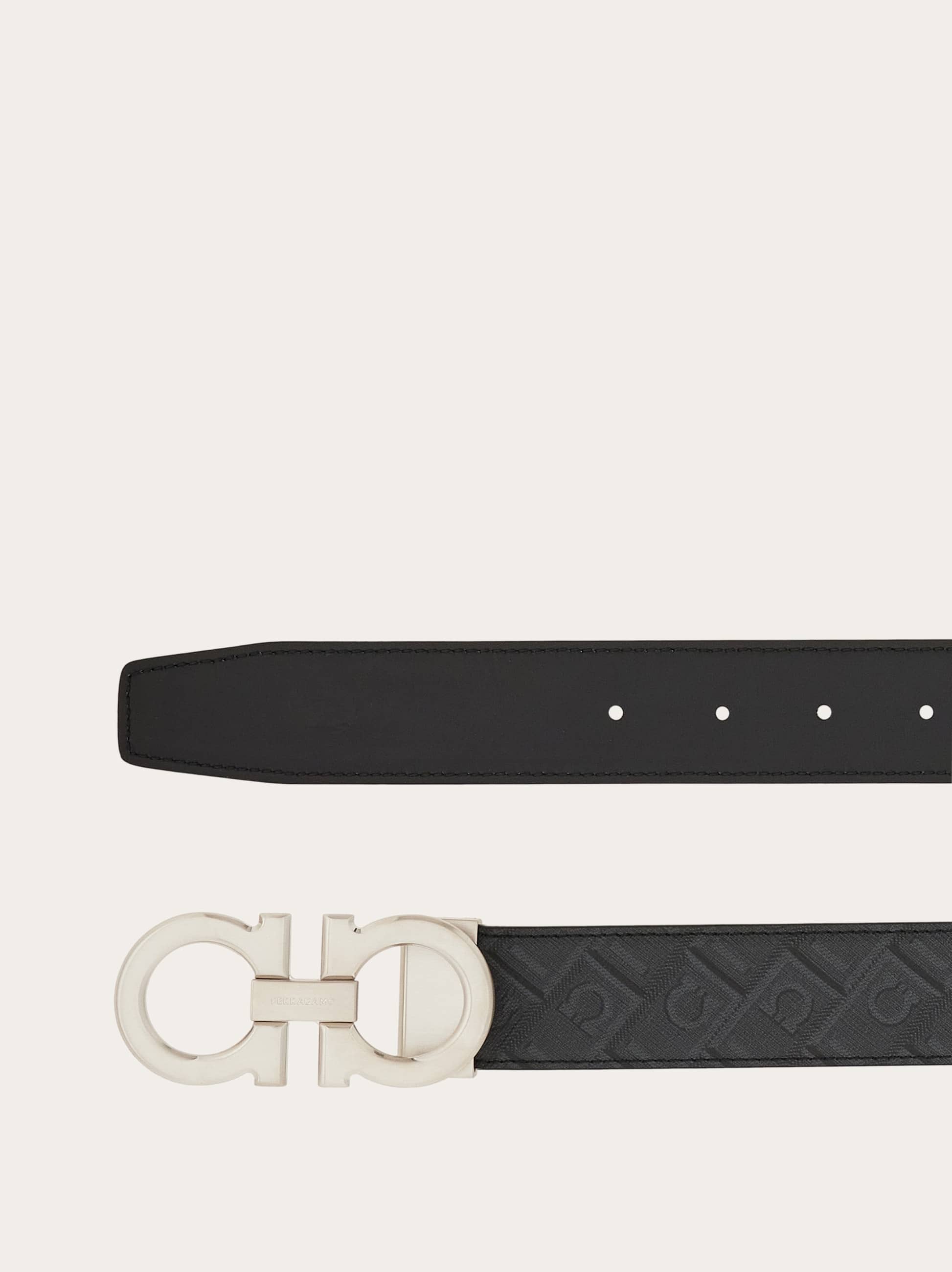 Ferragamo Reversible And Adjustable Gancini Belt In Black